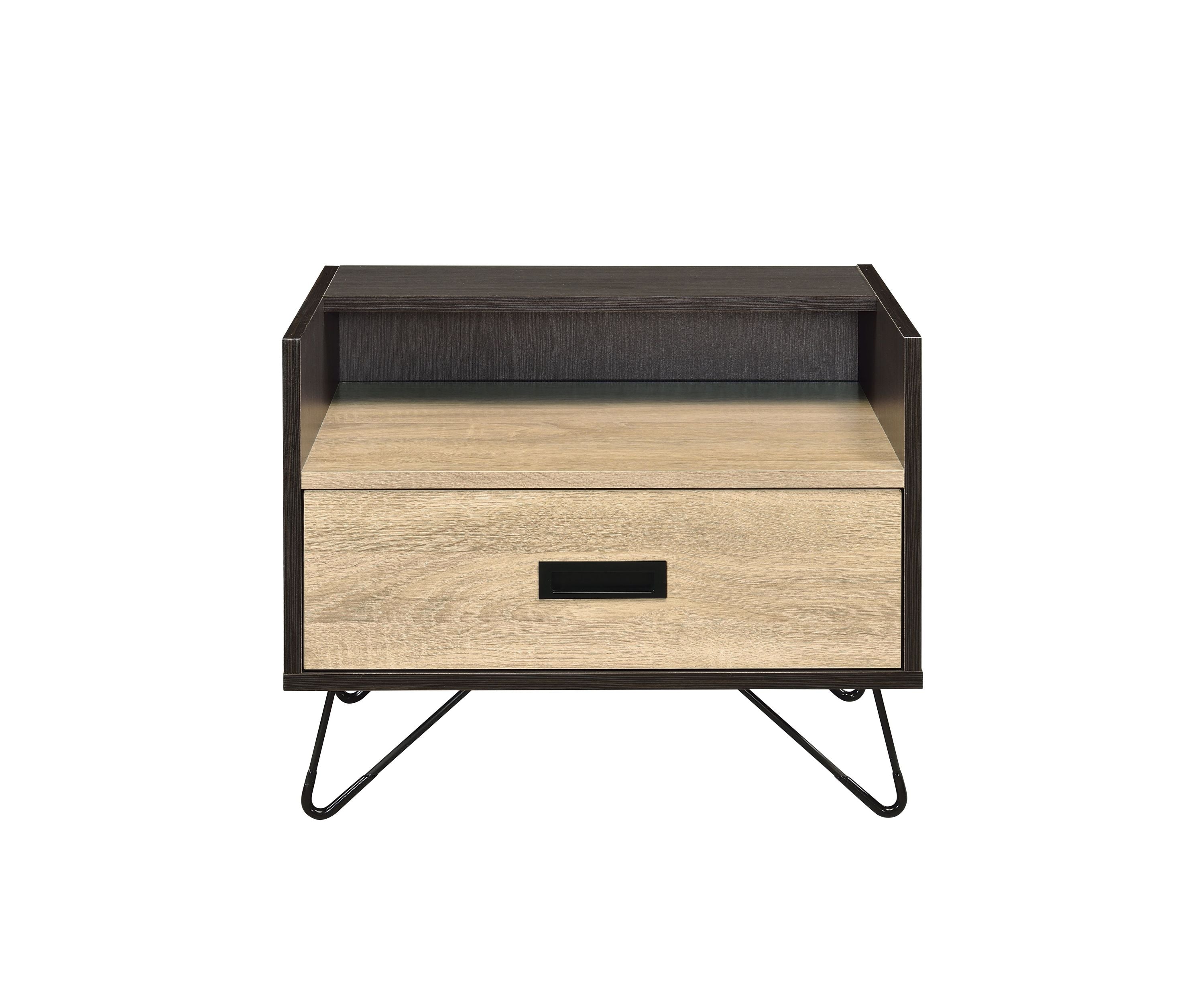 Melkree Oak & Black Finish Accent Table with Display & Utility Function