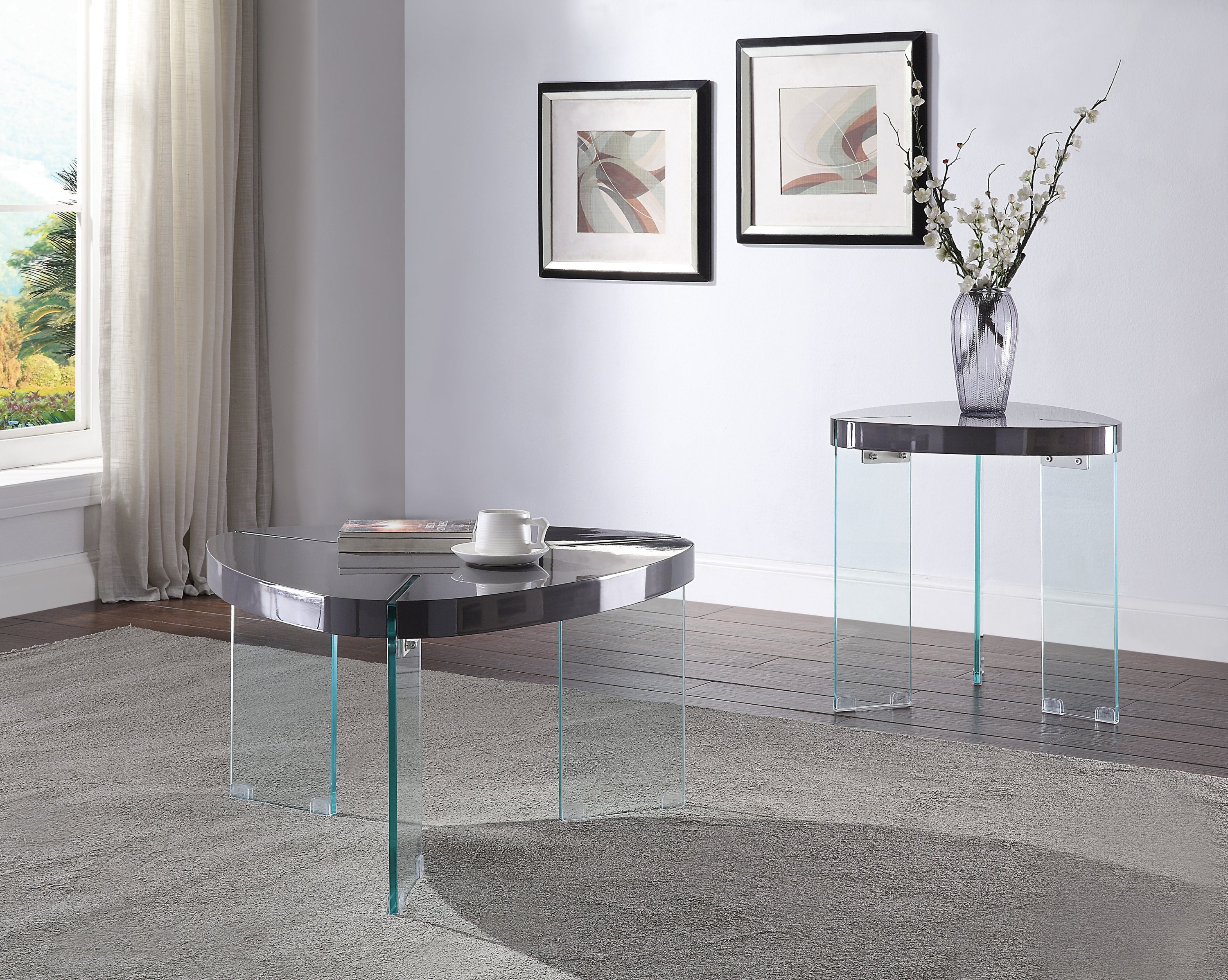 Noland Clear Glass Gray High Gloss Finish End Table