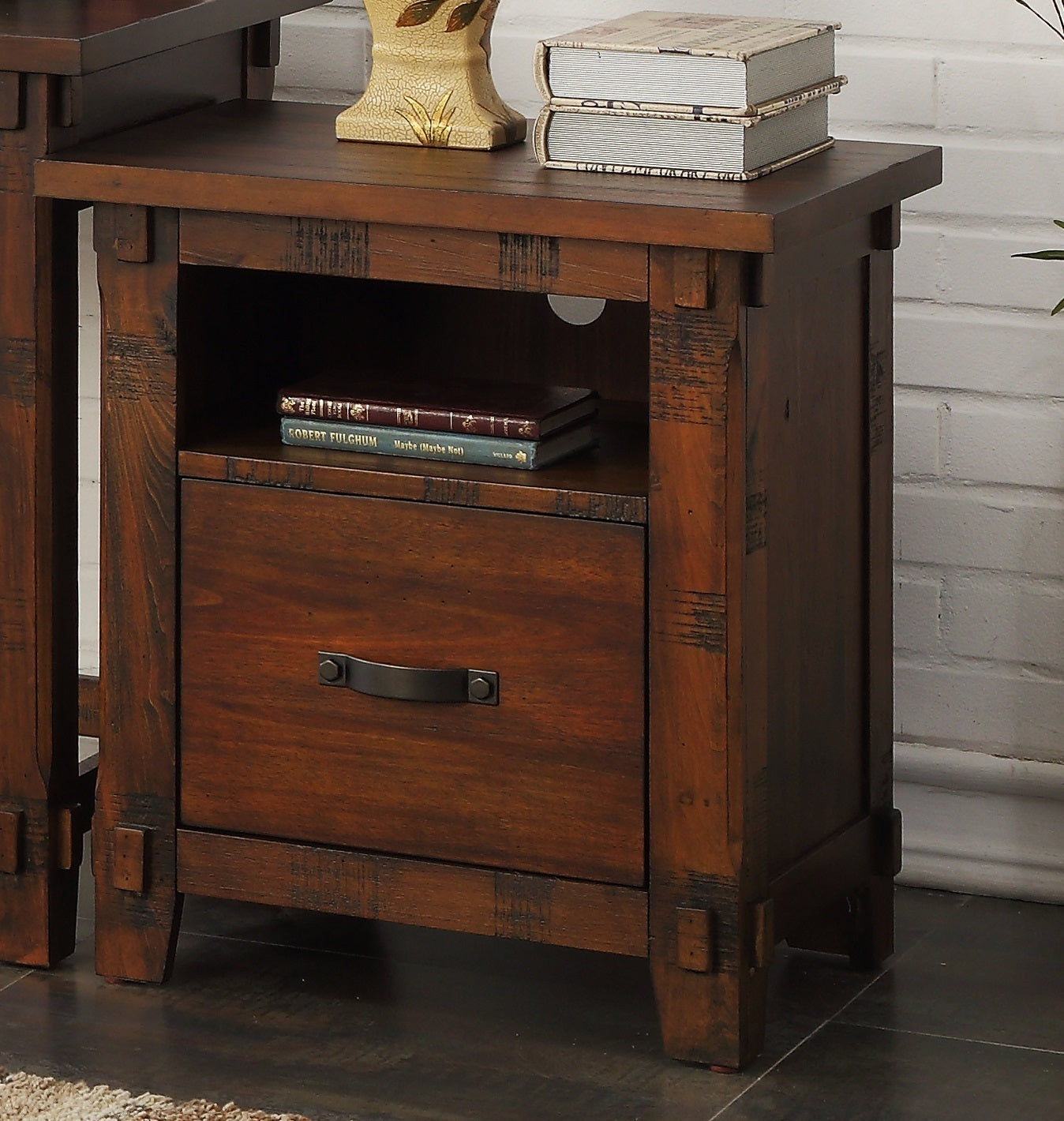 TM HOME Restoration One Drawer File, Rustic Walnut Finish