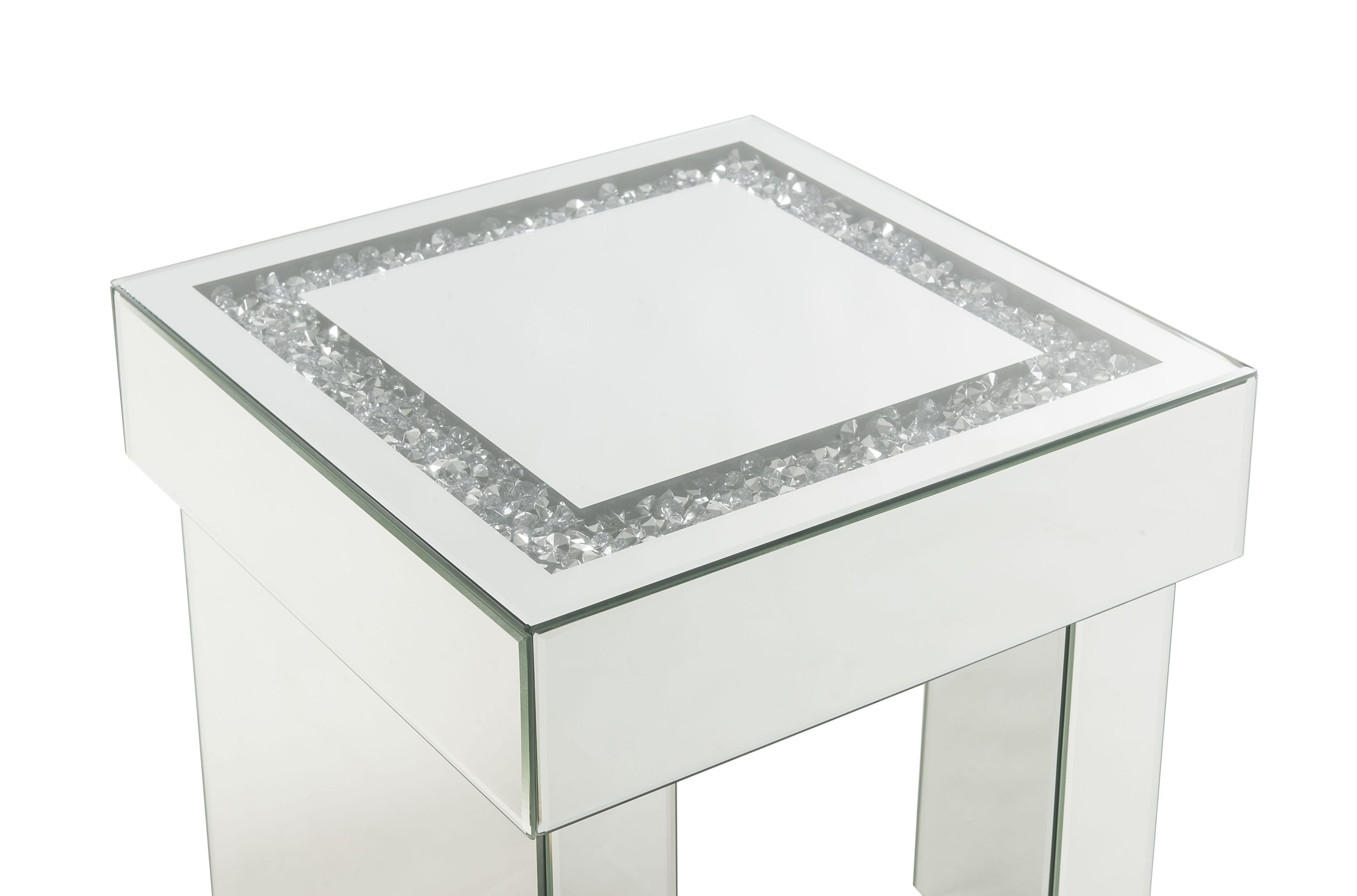 Noralie Mirrored & Faux Diamonds Square End Table