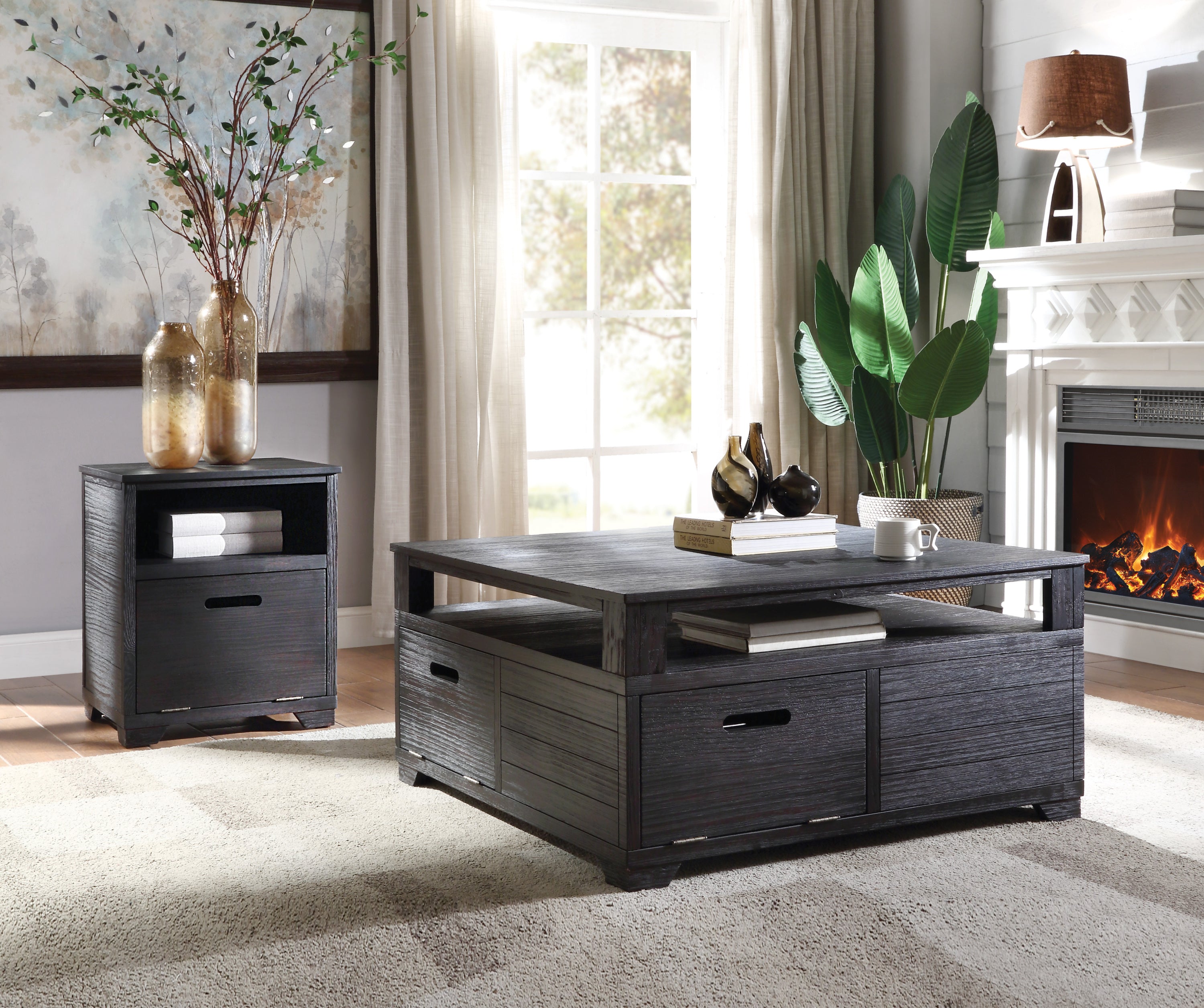 Kamilia Antique Black Finish End Table