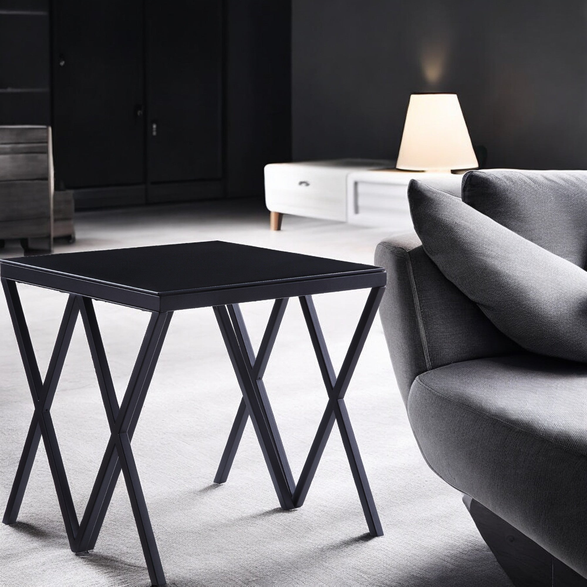 Magenta Glass Top & Black Finish End Table