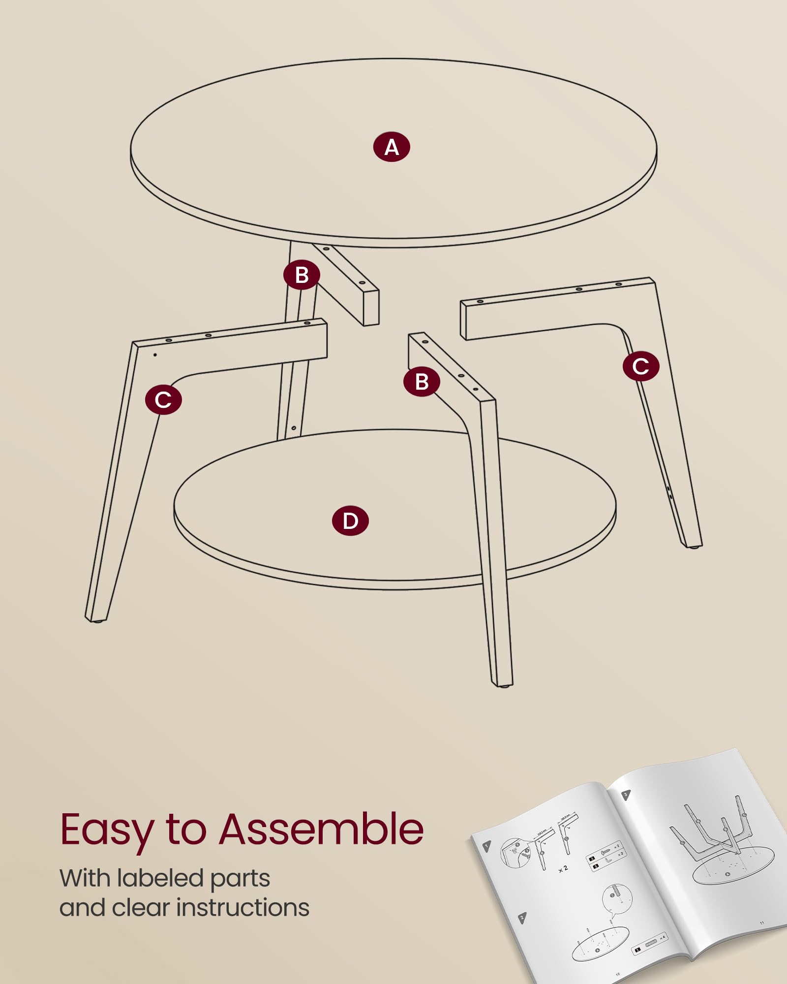 Round Coffee Table with Storage For Living Room