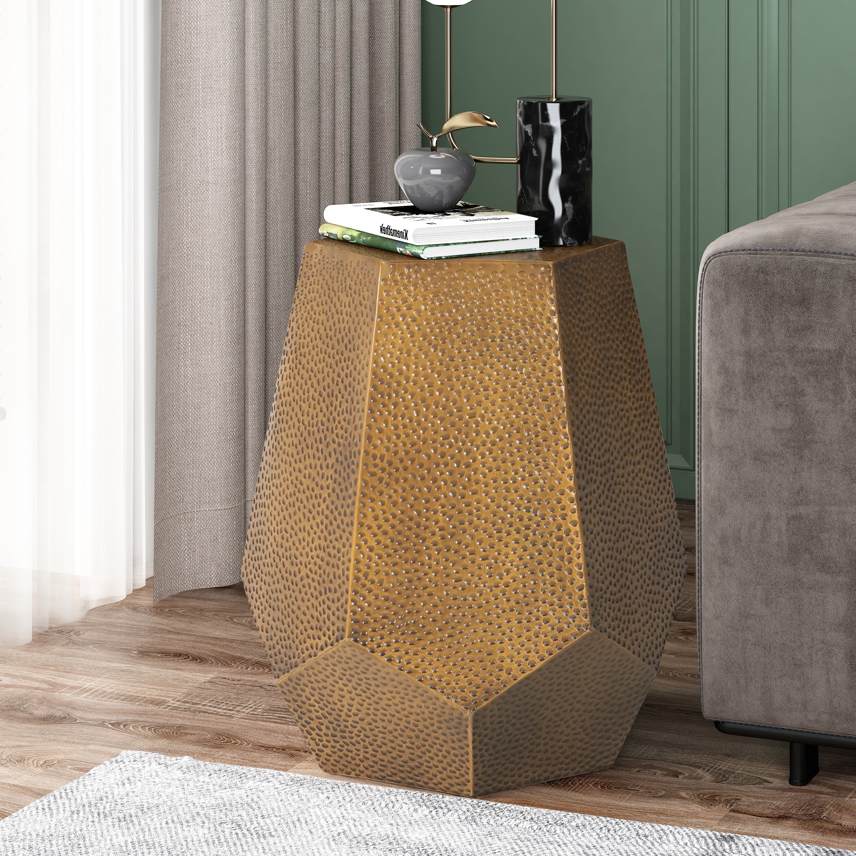 Tm Home Metal Hammered End Table