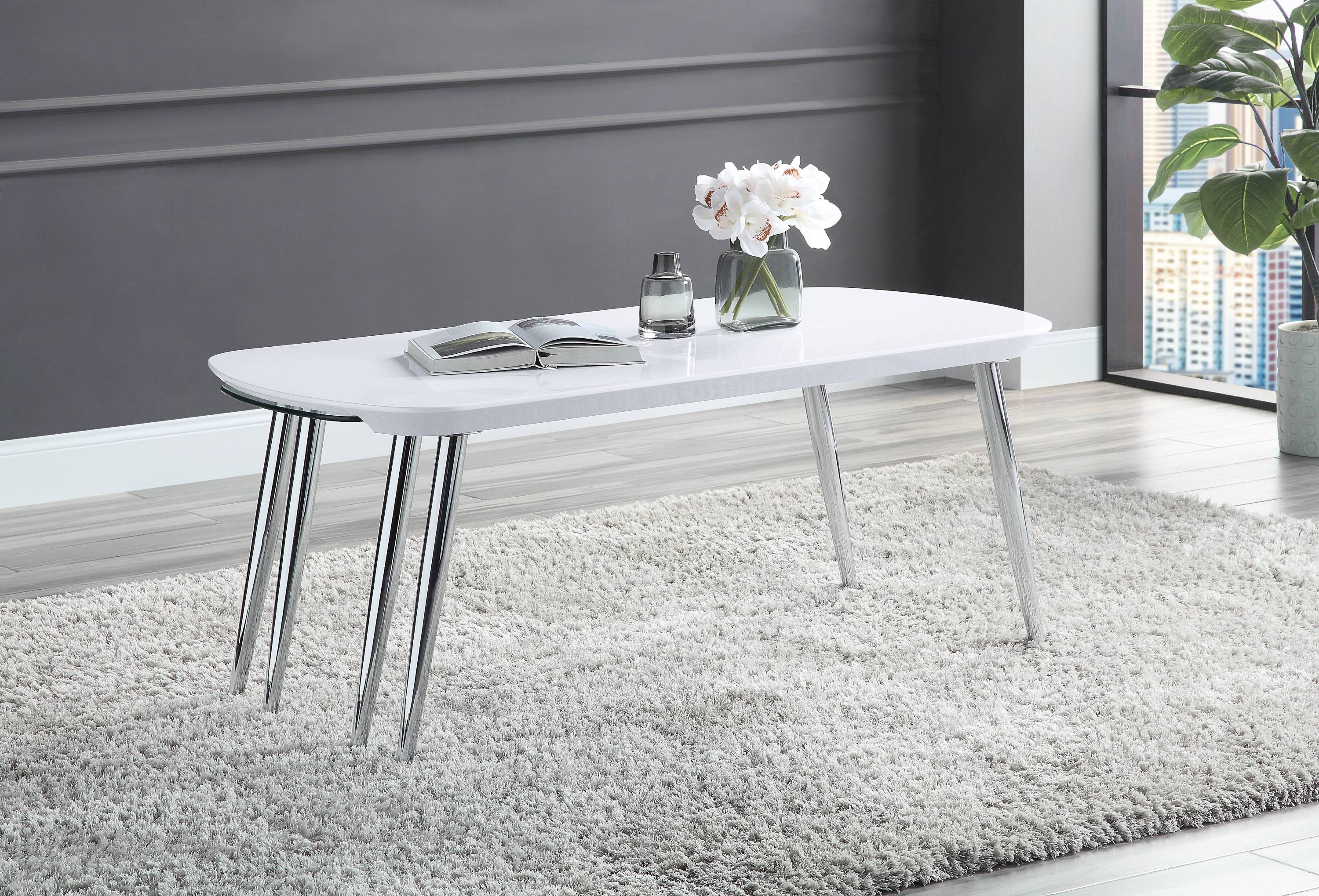 Patina White & Chrome Finish Coffee Table