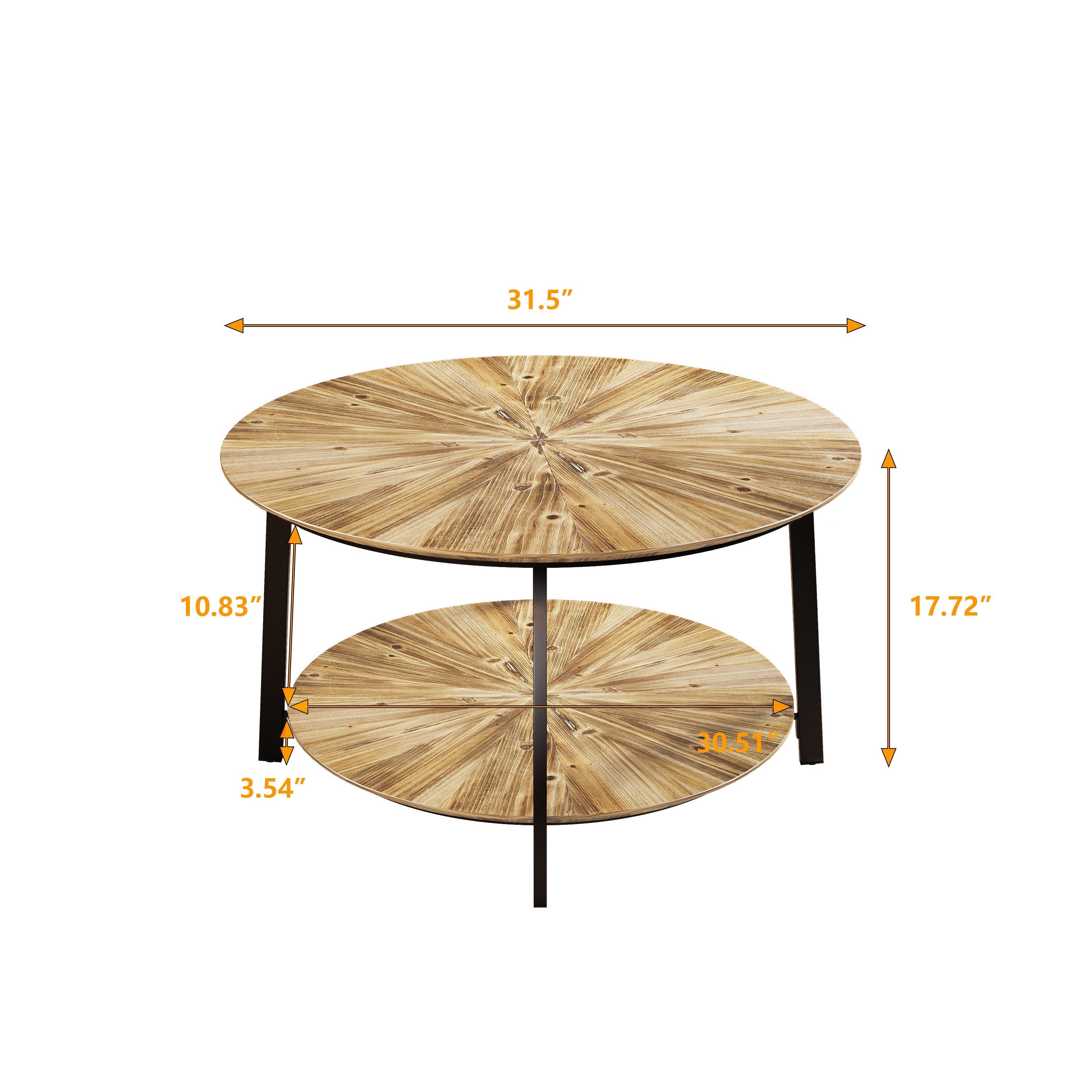 31.5 "Round Coffee Table, Stand Wooden Double Layer Coffee Table