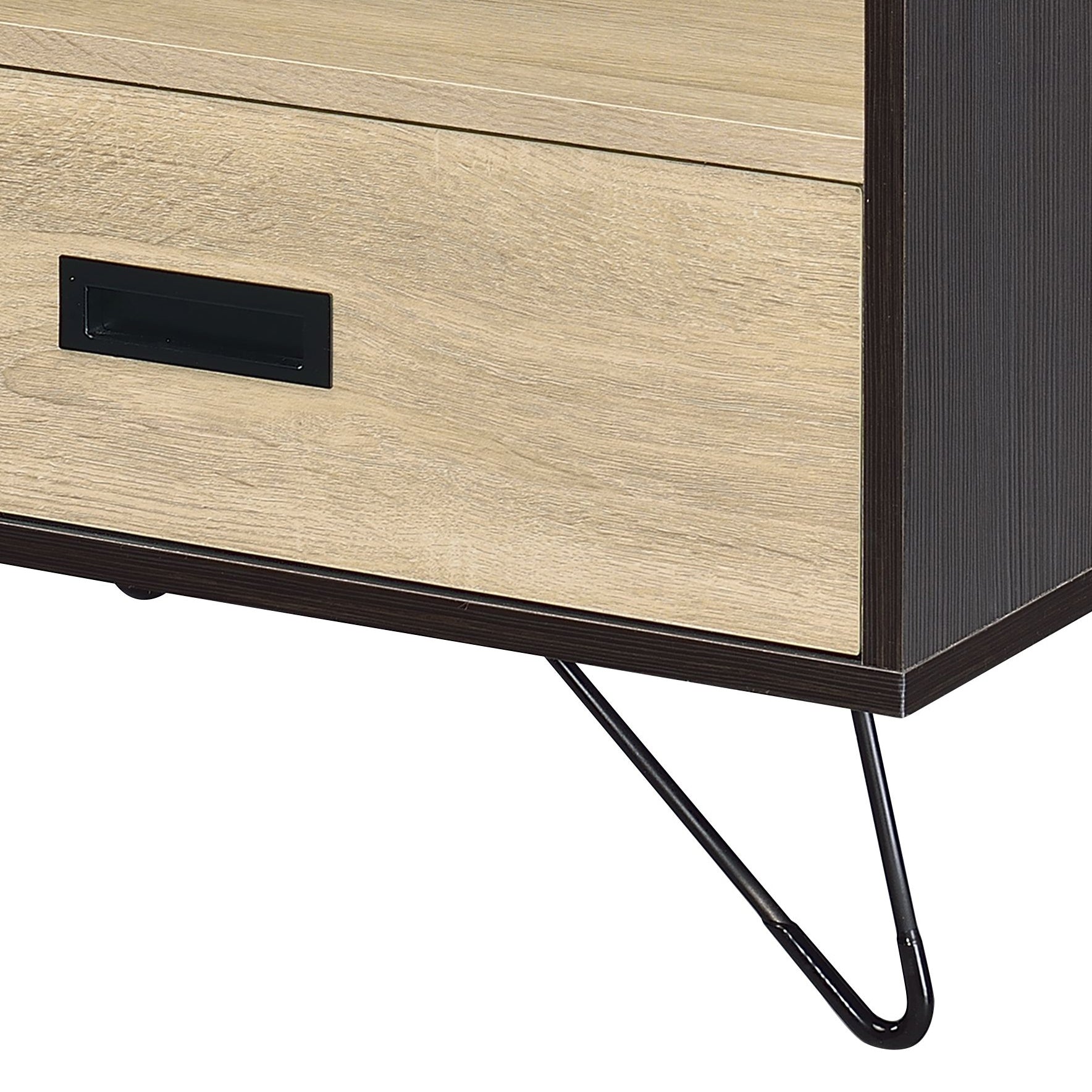 Melkree Oak & Black Finish Accent Table with Display & Utility Function