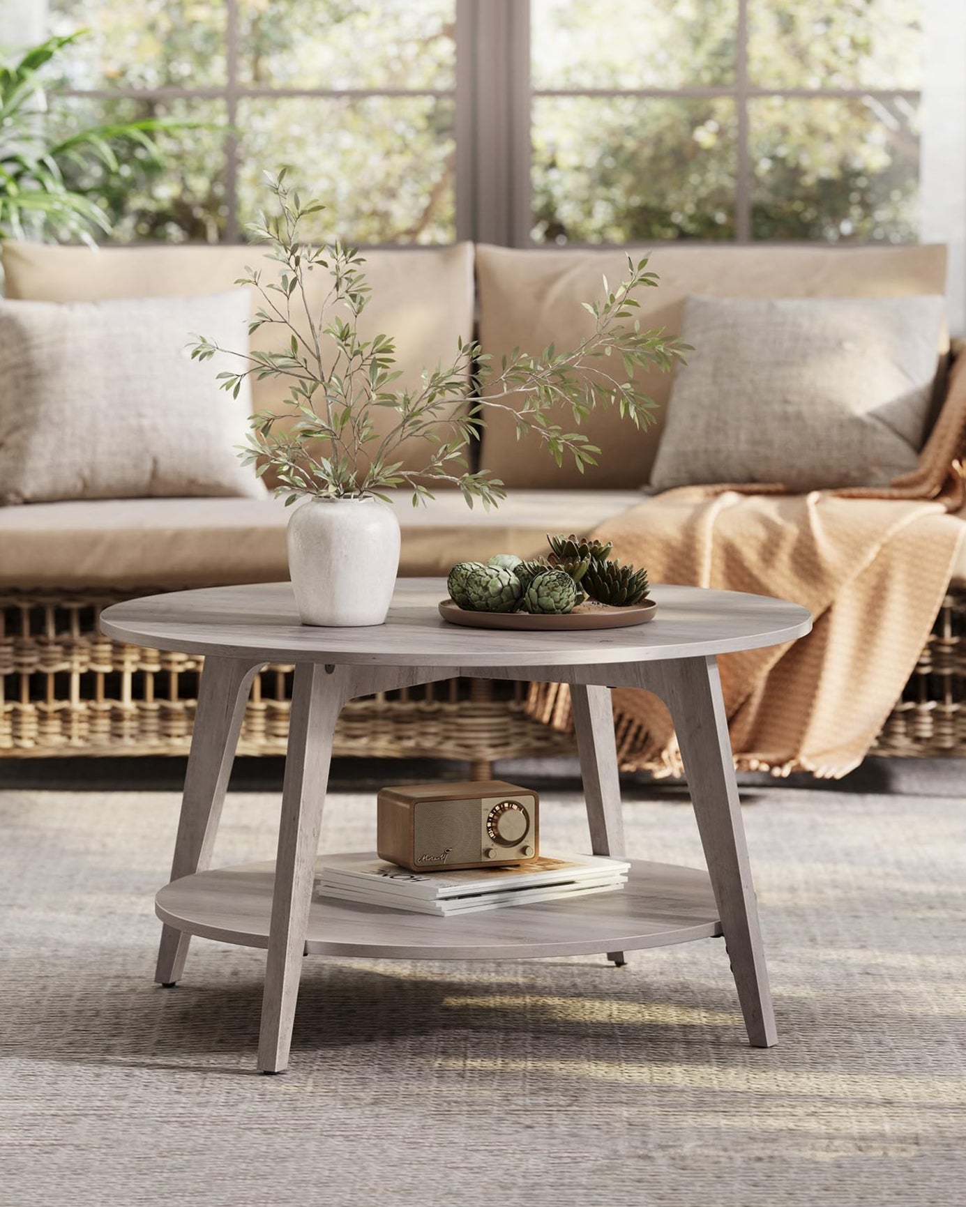 Round Coffee Table with Storage For Living Room