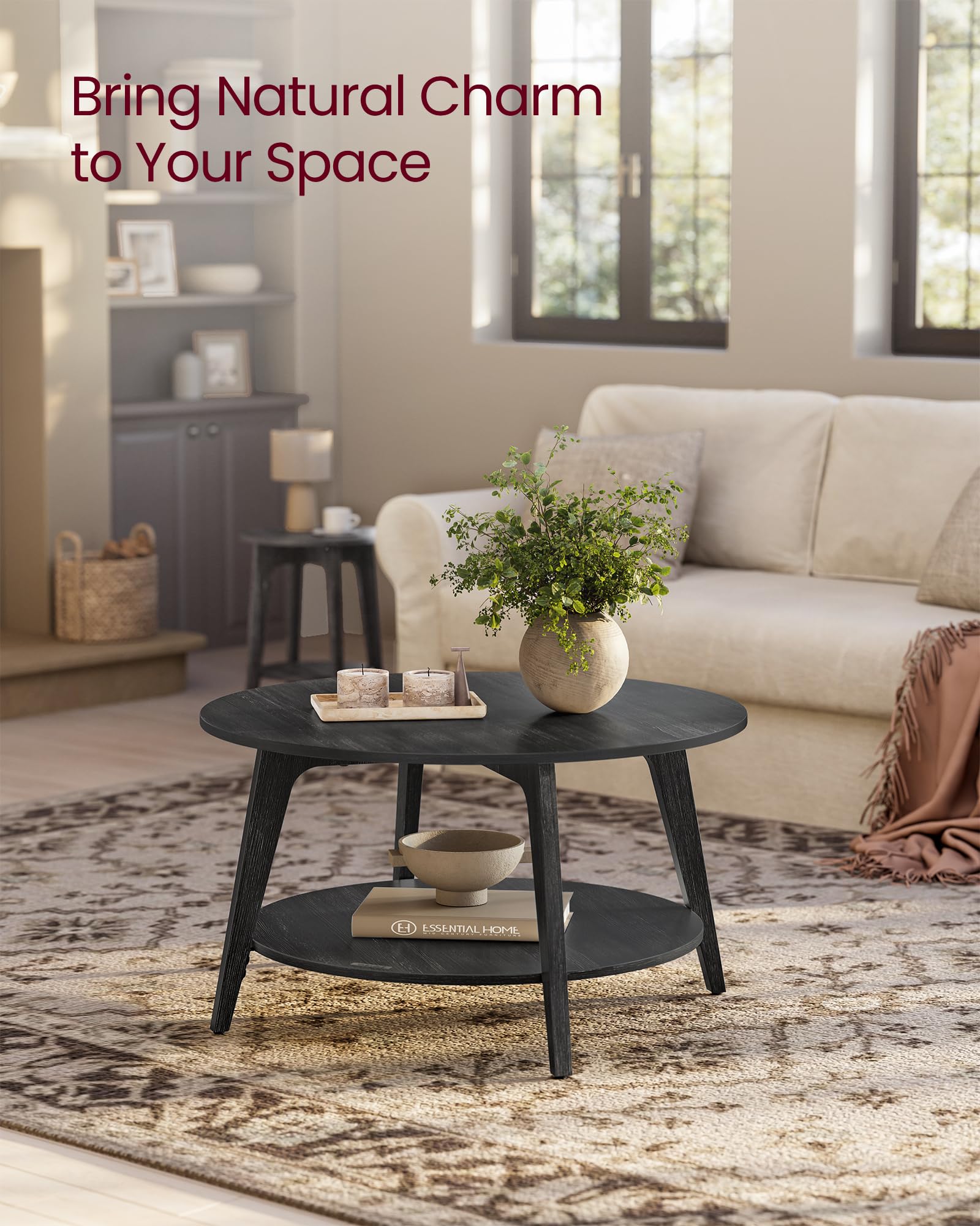 Round Coffee Table with Storage For Living Room