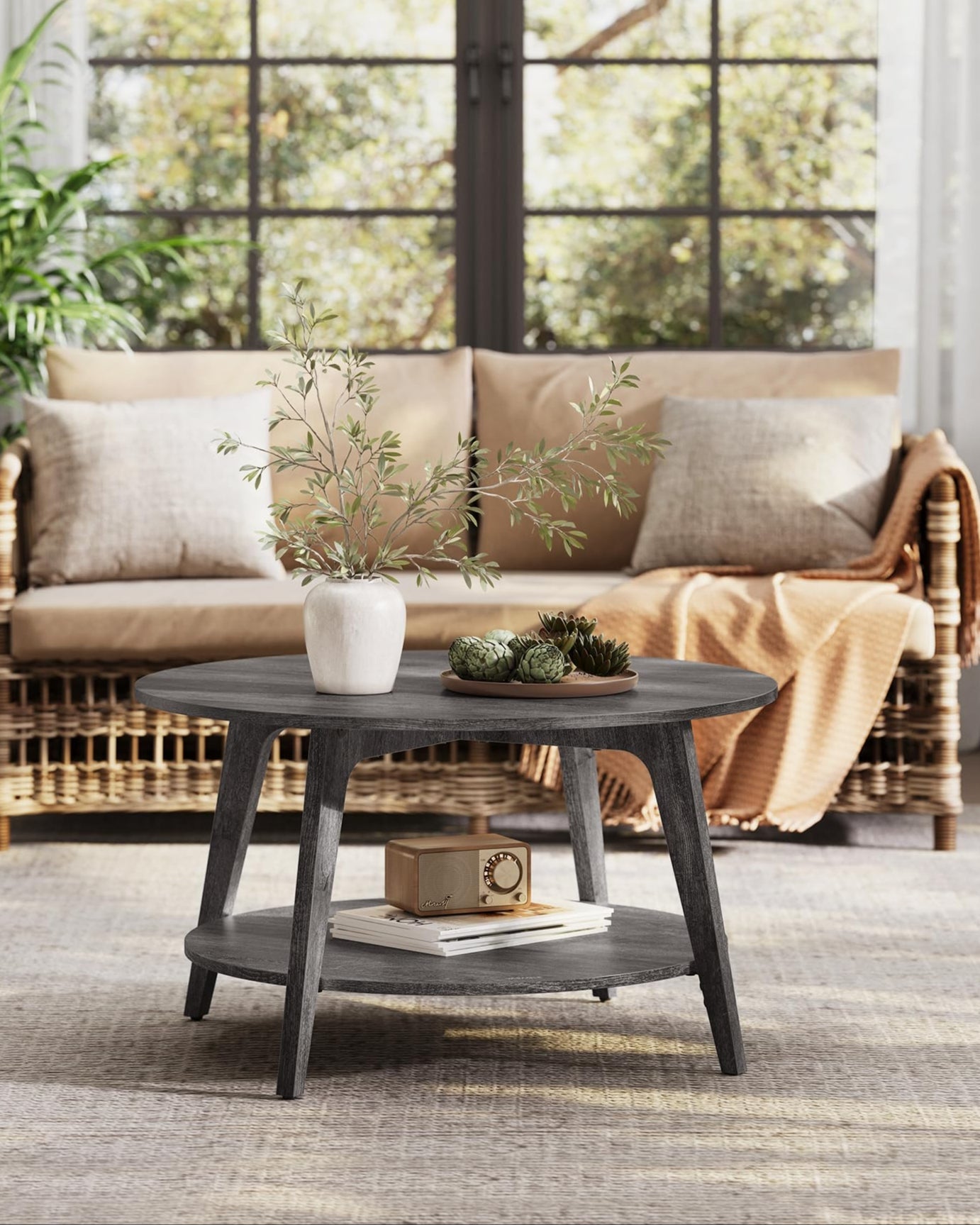 Round Coffee Table with Storage For Living Room