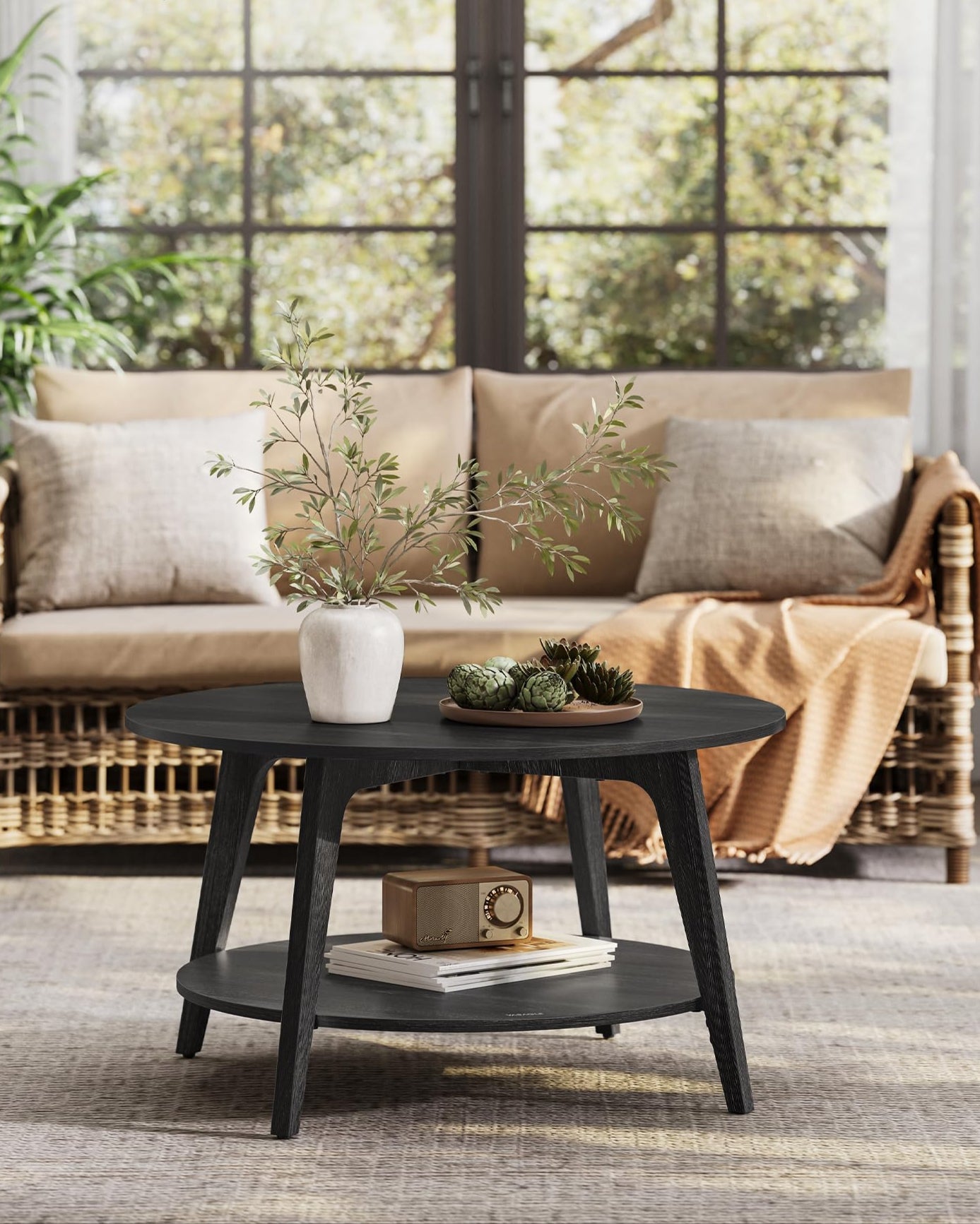 Round Coffee Table with Storage For Living Room