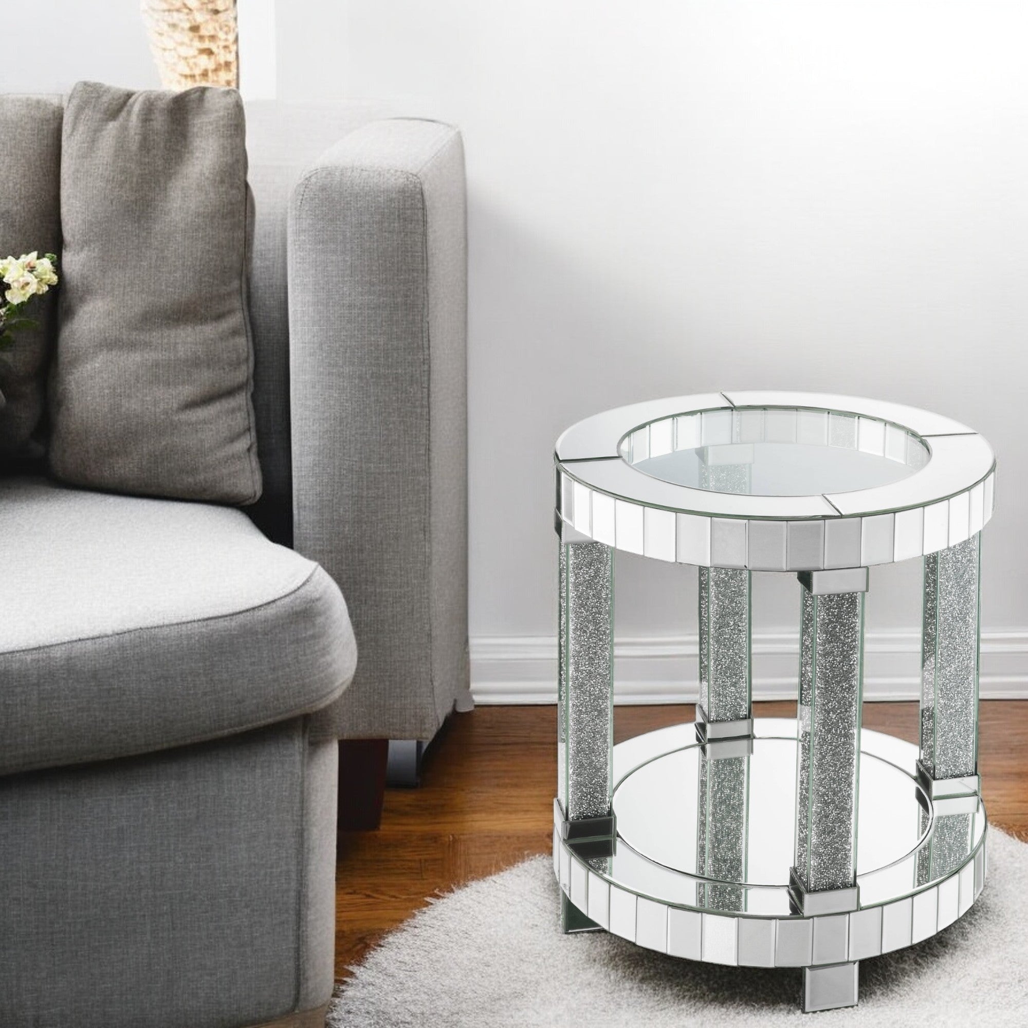 Noralie Mirrored & Faux Diamonds Round End Table