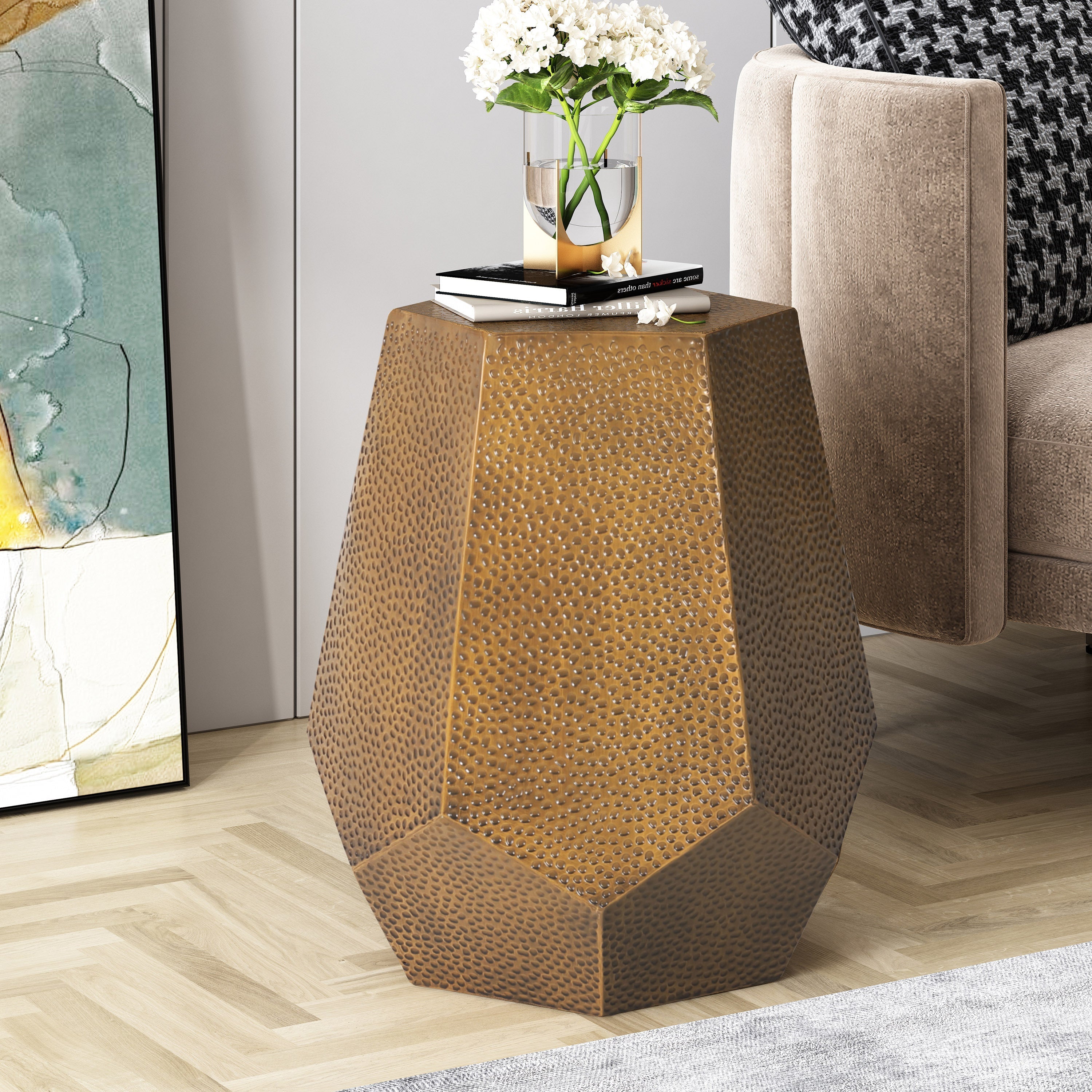 Tm Home Metal Hammered End Table