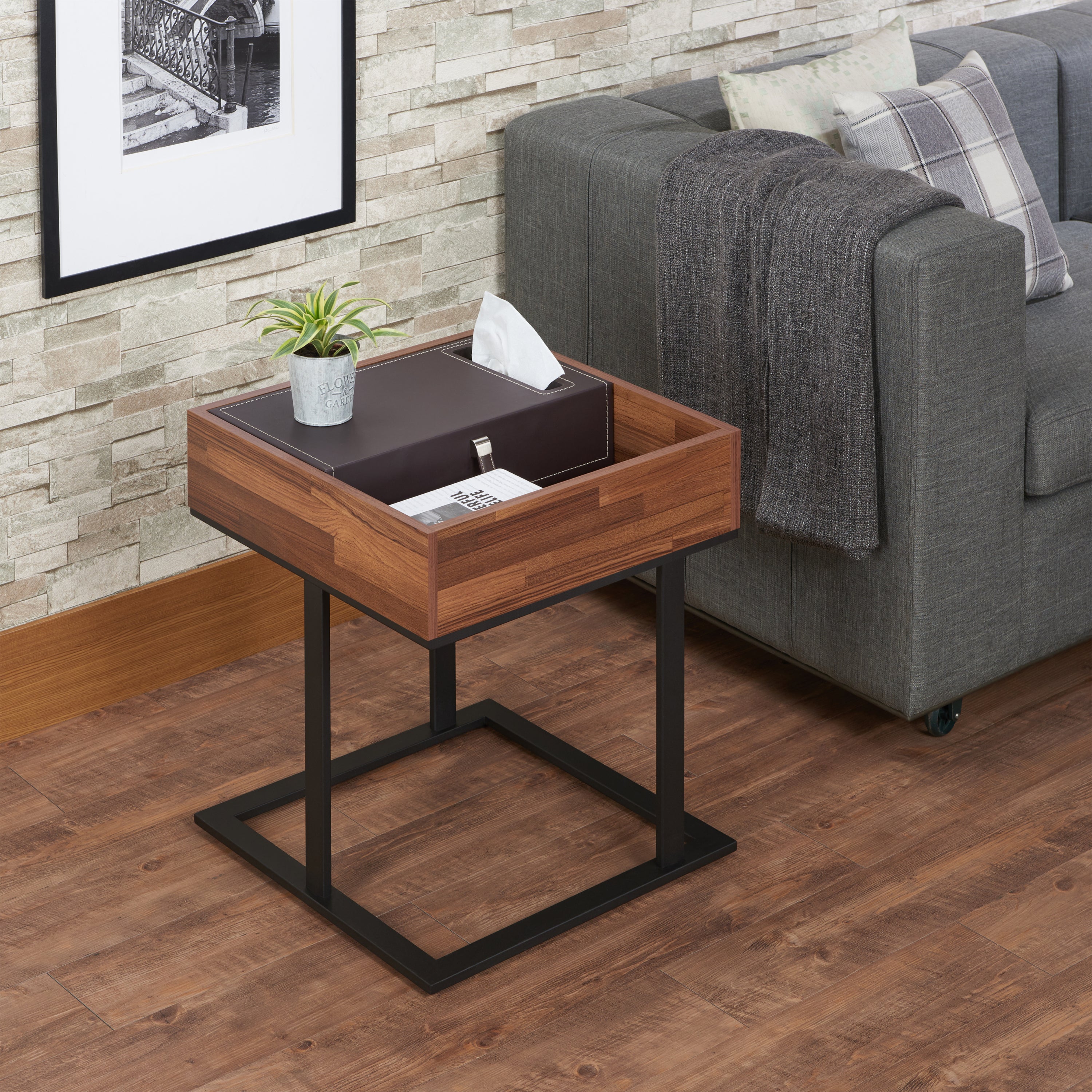 Sara II Walnut & Sandy Black Finished Accent Table with Espresso