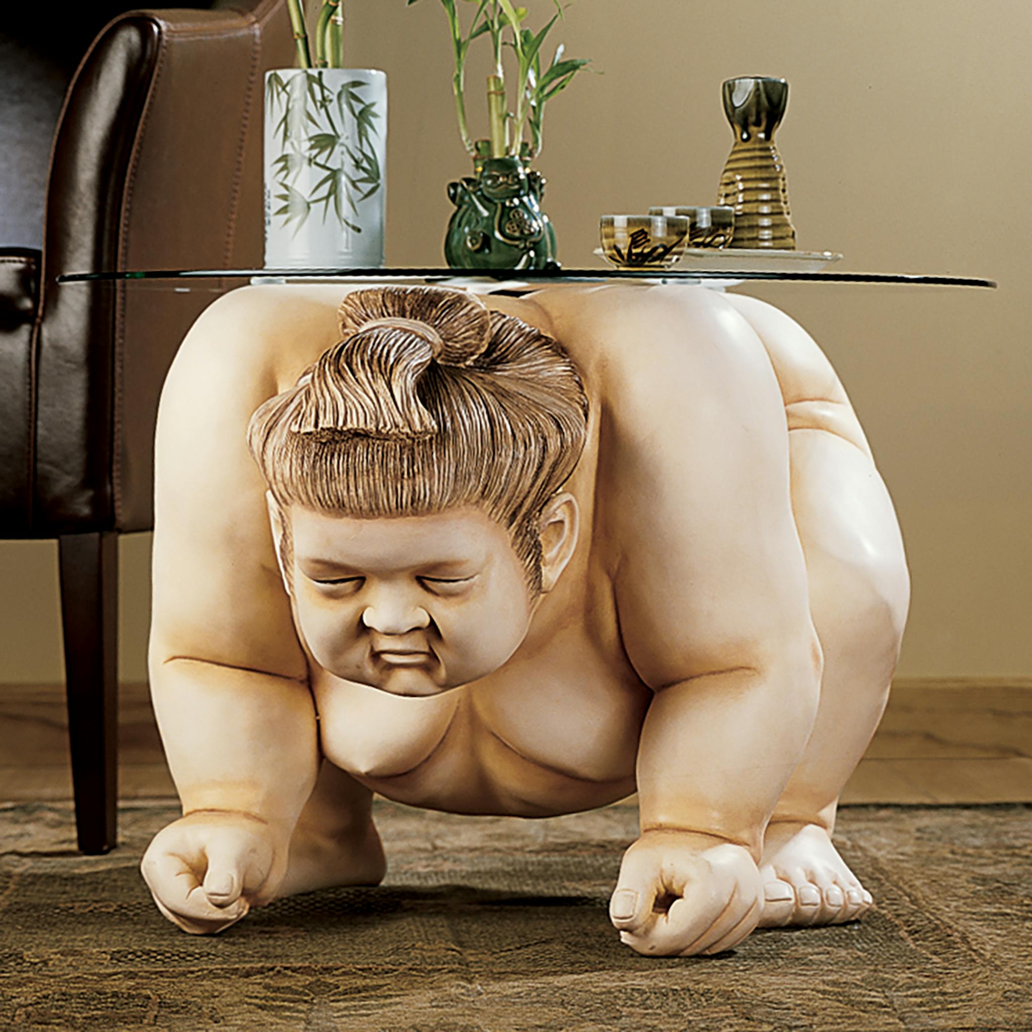 Basho the Sumo Wrestler Glass-Topped Sculptural Table