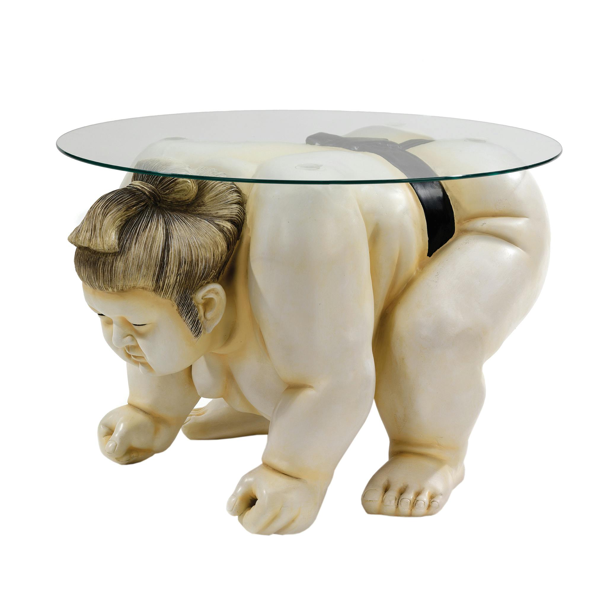 Basho the Sumo Wrestler Glass-Topped Sculptural Table