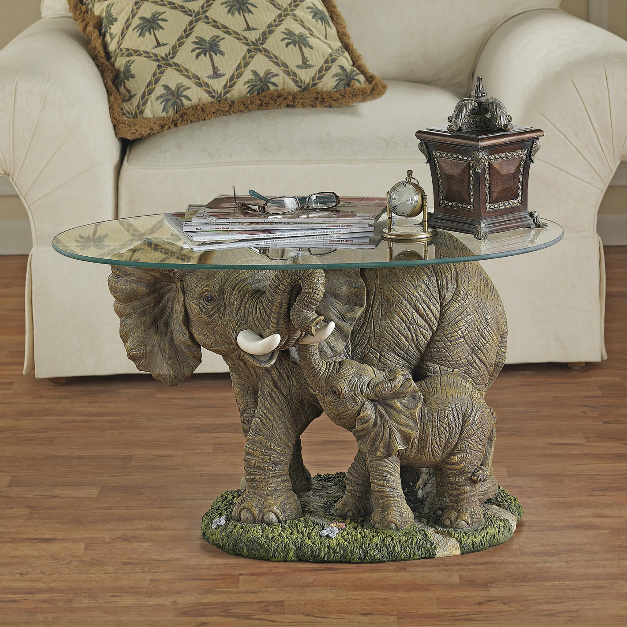 Elephant's Majesty Glass-Topped Cocktail Table