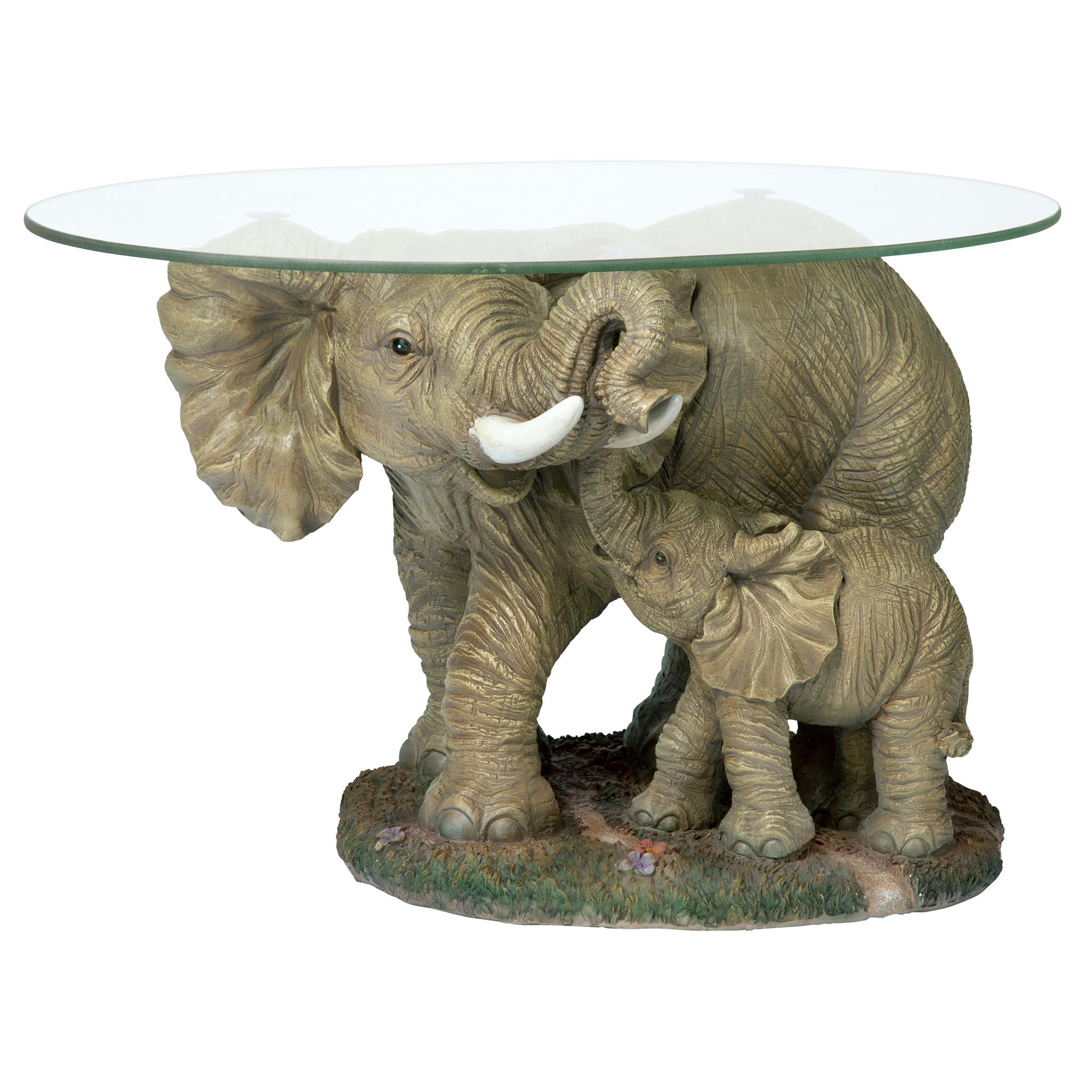 Elephant's Majesty Glass-Topped Cocktail Table