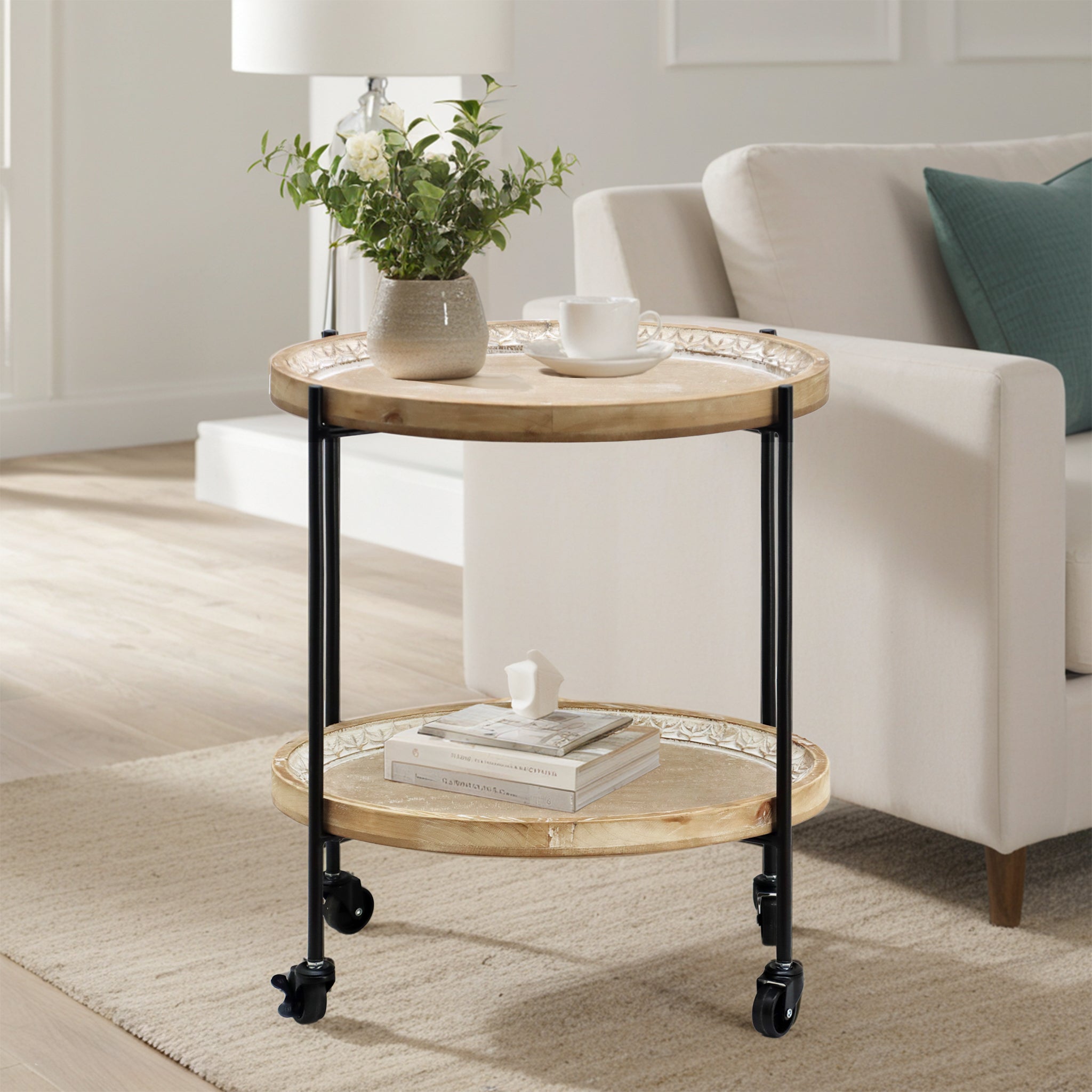 2 Tier Side Table with Tray Top