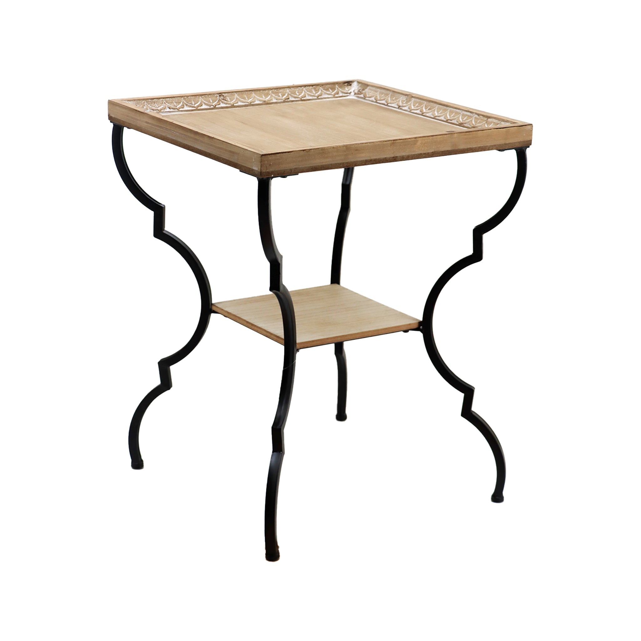 Rustic 2-Tier Square Wood and Metal End Table