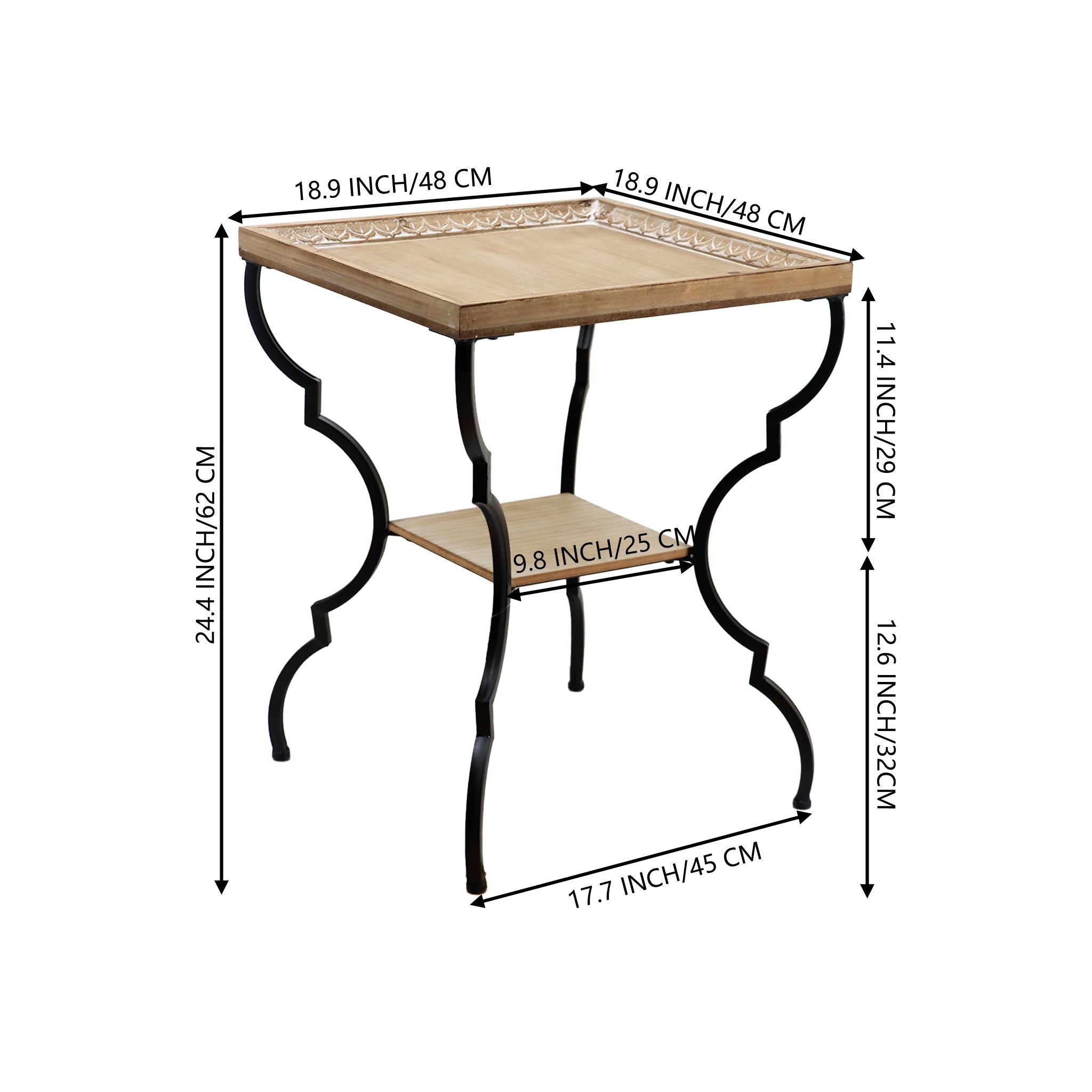 Rustic 2-Tier Square Wood and Metal End Table