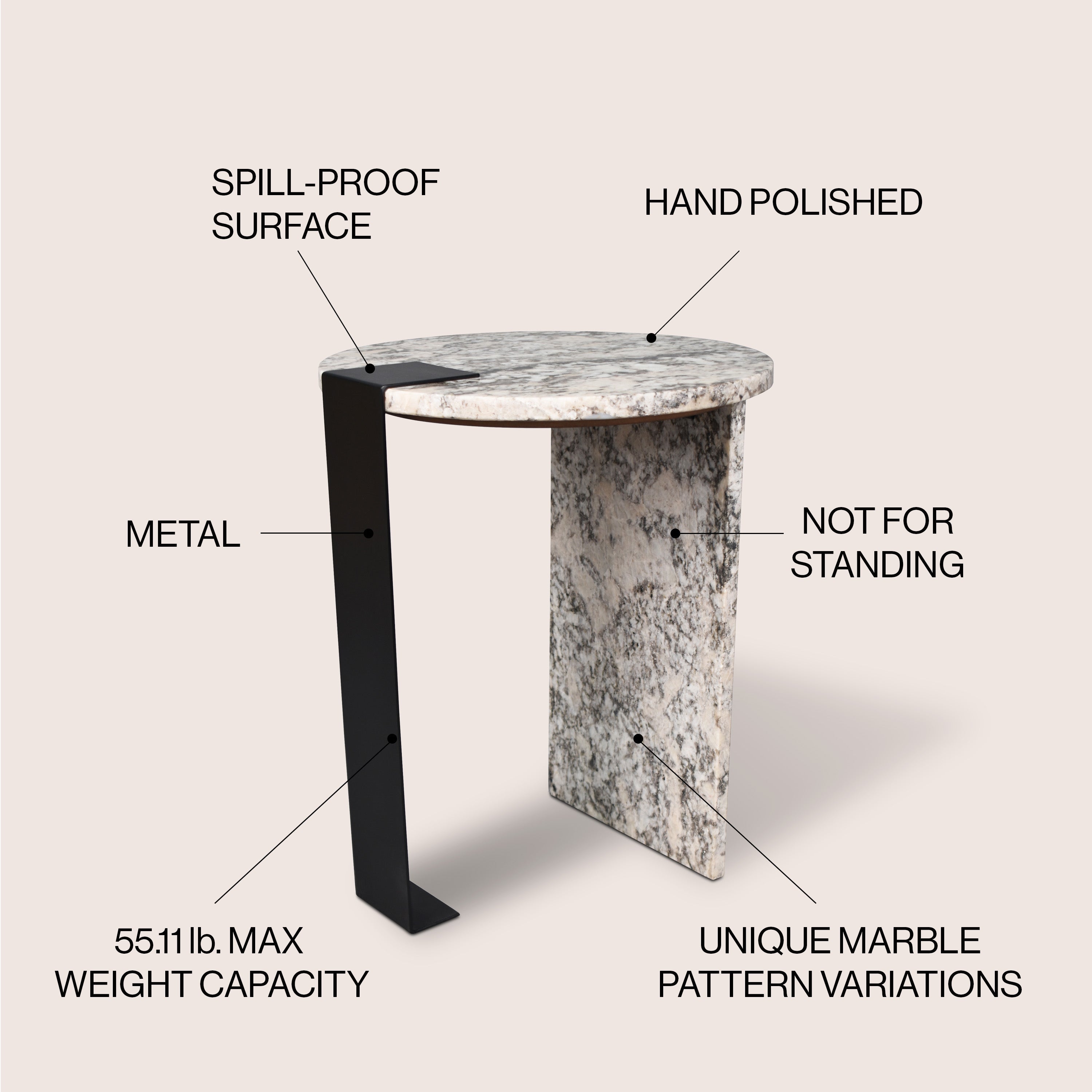 Lyra Contemporary Natural Marble/Metal Handmade Round End Table