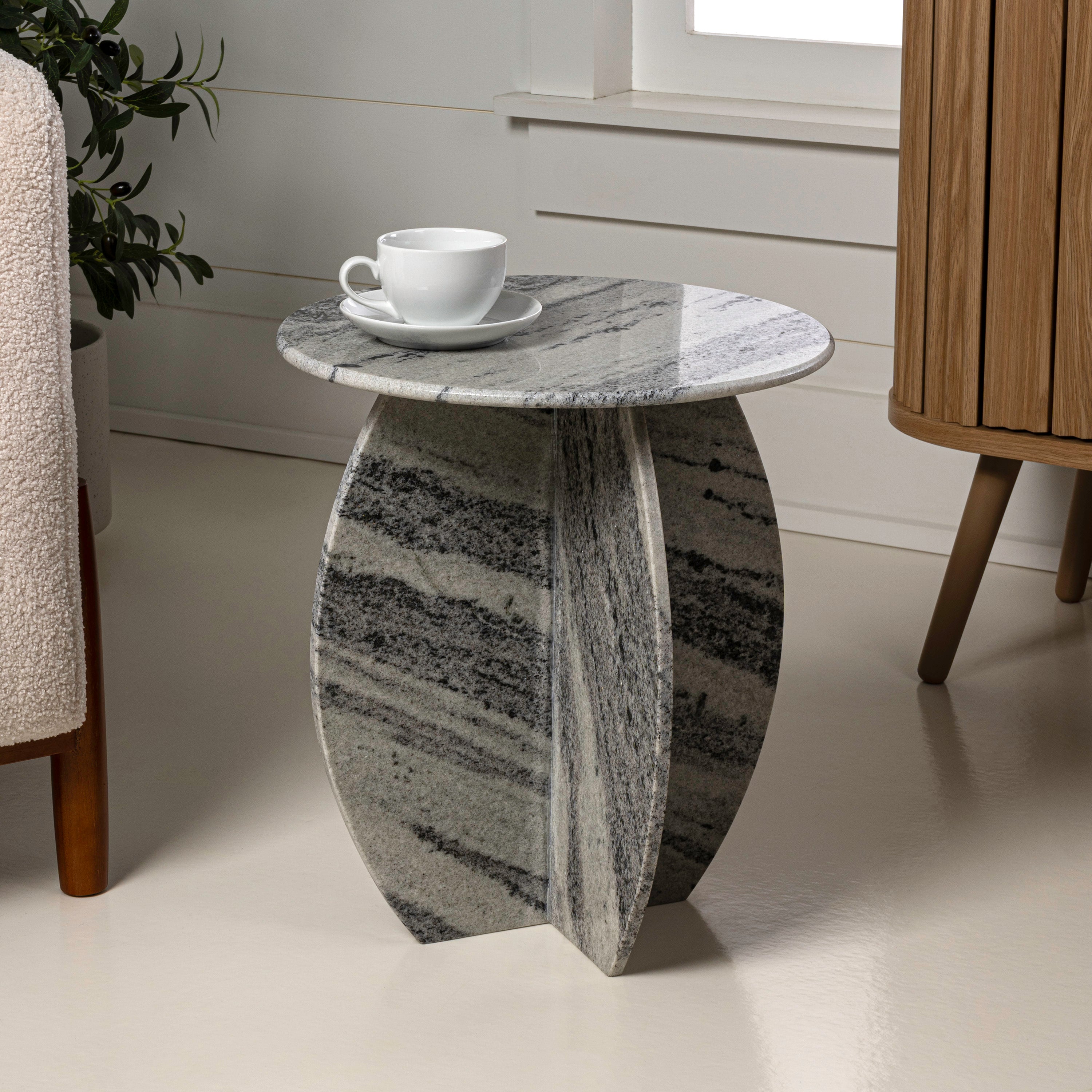 Venus Contemporary Natural Marble Handmade X-Shaped End Table