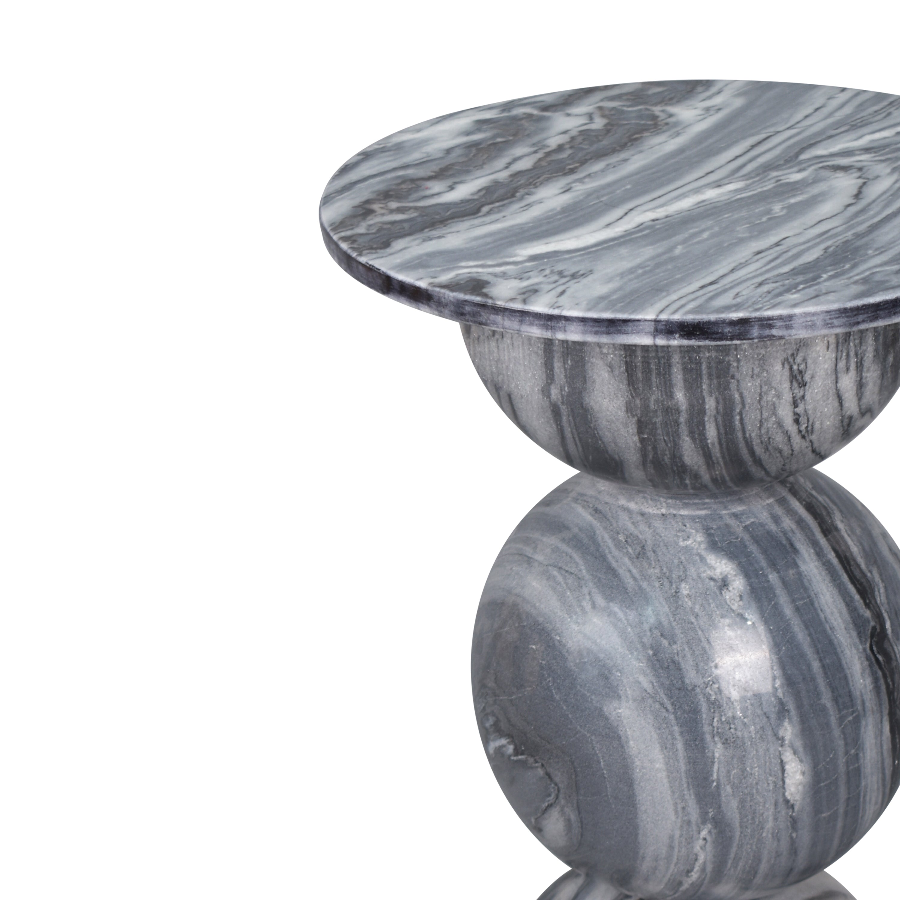 Aura Modern Natural Marble Handmade Stacked Round Pedestal End Table