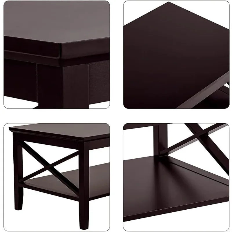 Coffee Table with Thicker Legs, Espresso Wood Coffee Table with Storage for Living Room 40 Inches