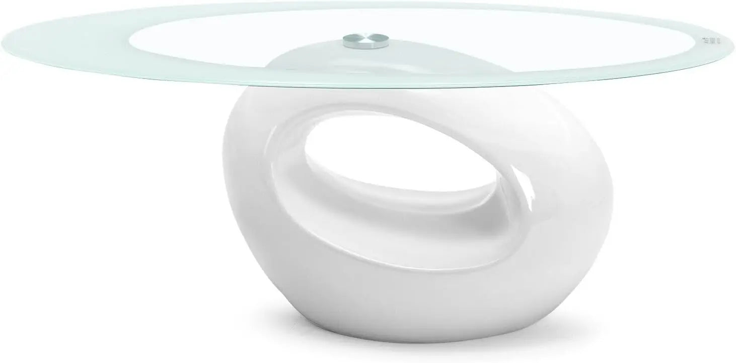 Oval Glass Coffee Table with High Gloss Hollow Base & Tempered Glass Top, Side Table for Living Room, Sitting Room, Bla