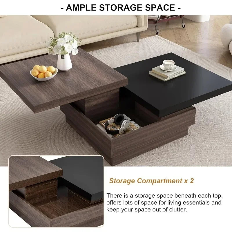 Modern Coffee Table with Hidden Storage, Creative Rotating Top Center Cocktail Table for Living Room Office Furniture