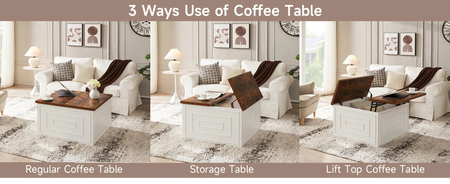 31.5" Lift Top Coffee Table with Storage, Square Coffee Table for Living Room, Multifunctional Wooden Coffee Table