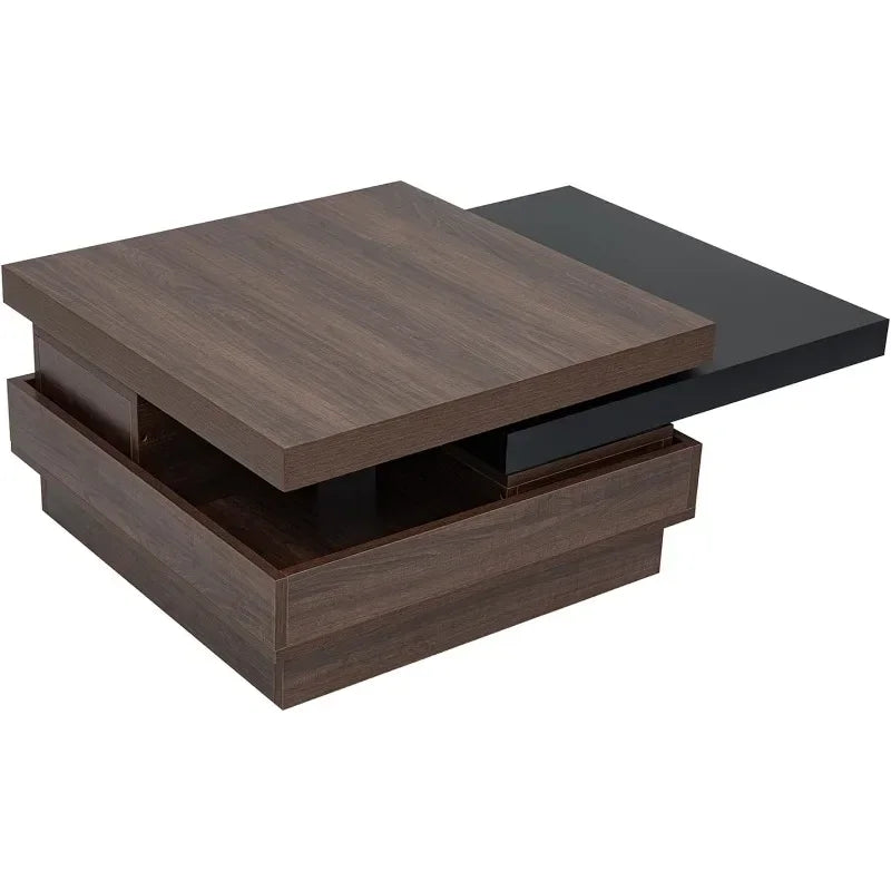 Modern Coffee Table with Hidden Storage, Creative Rotating Top Center Cocktail Table for Living Room Office Furniture