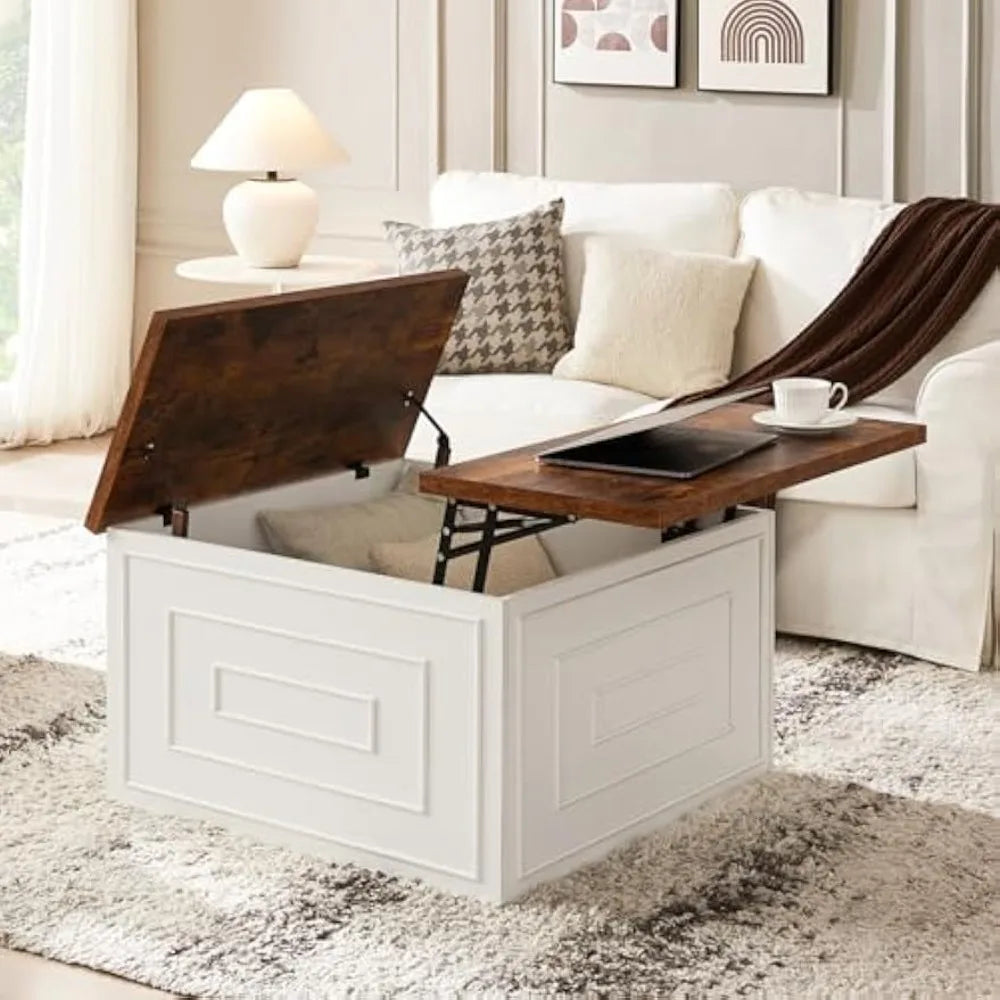 31.5" Lift Top Coffee Table with Storage, Square Coffee Table for Living Room, Multifunctional Wooden Coffee Table