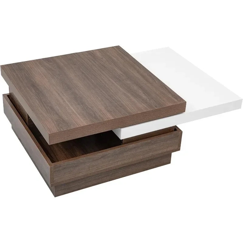 Modern Coffee Table with Hidden Storage, Creative Rotating Top Center Cocktail Table for Living Room Office Furniture