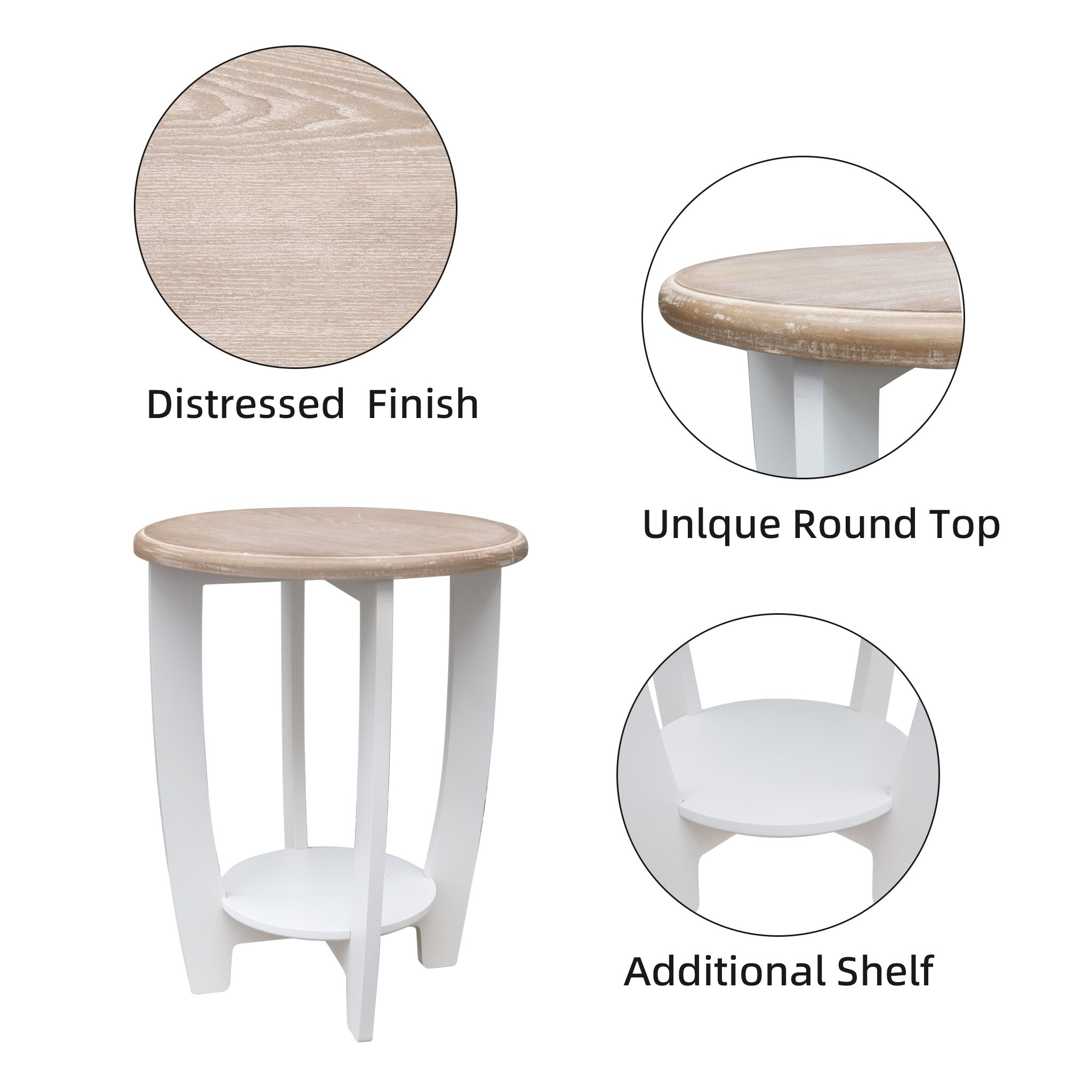 2 Tiers Wooden Round Side Table