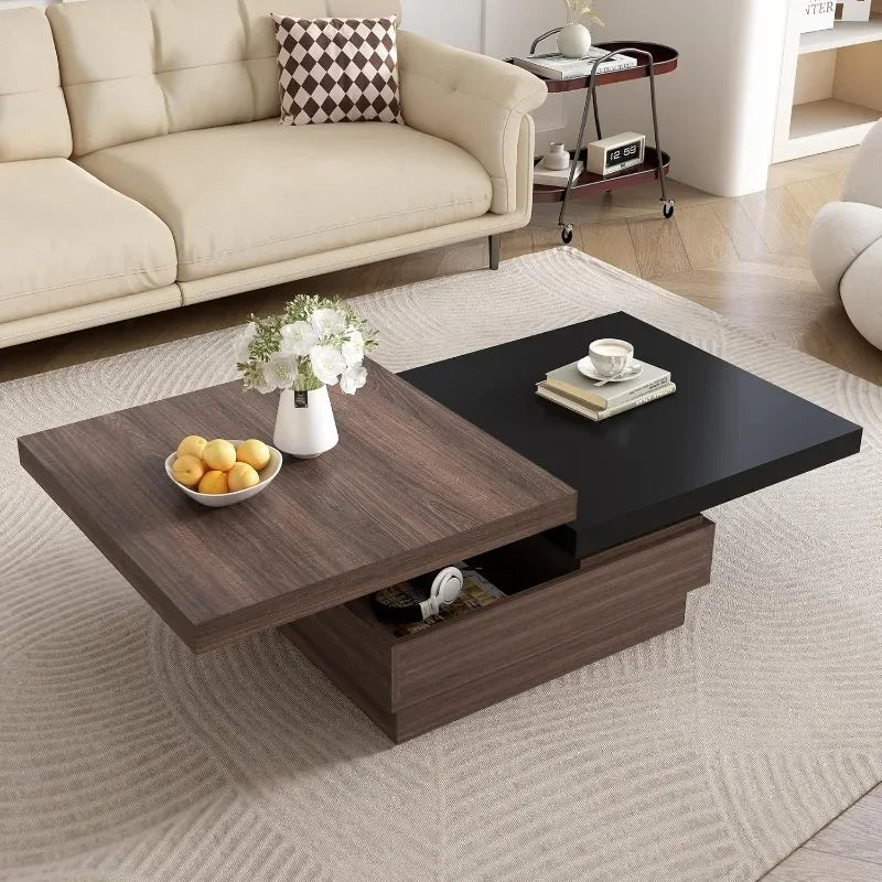 Modern Coffee Table with Hidden Storage, Creative Rotating Top Center Cocktail Table for Living Room Office Furniture