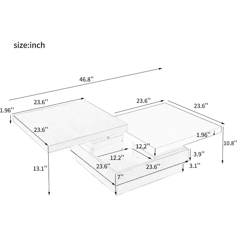 Modern Coffee Table with Hidden Storage, Creative Rotating Top Center Cocktail Table for Living Room Office Furniture