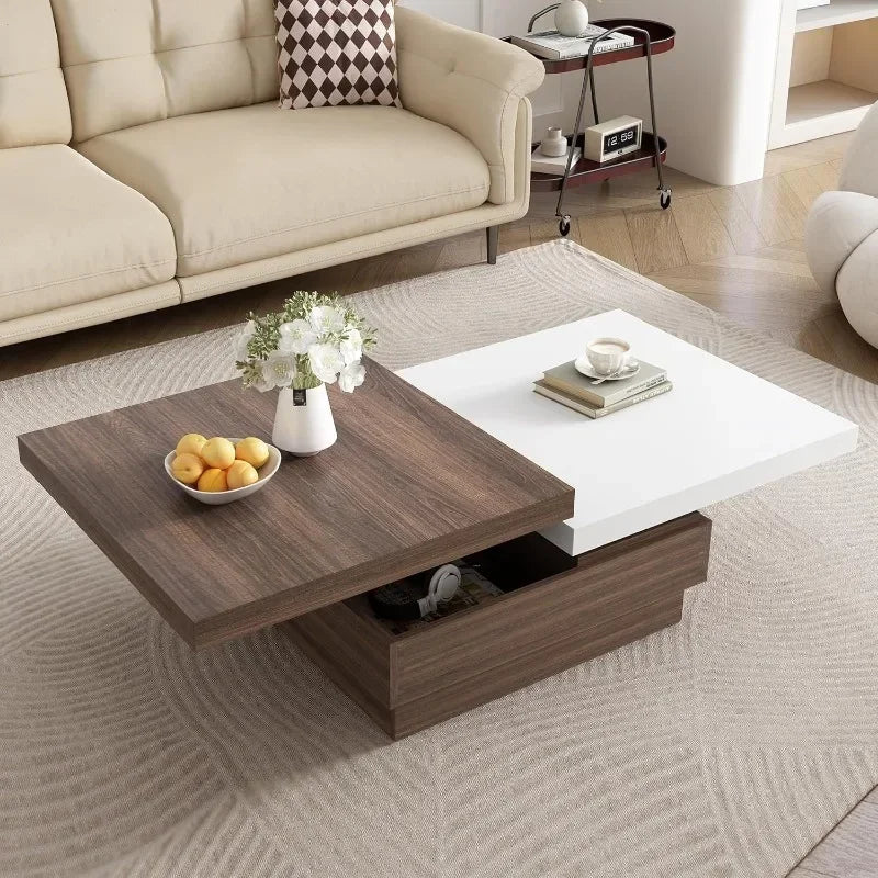 Modern Coffee Table with Hidden Storage, Creative Rotating Top Center Cocktail Table for Living Room Office Furniture