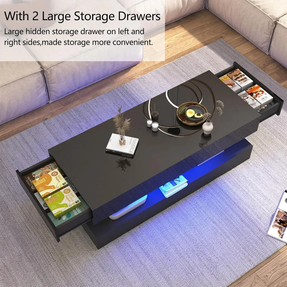 47.3IN High Glossy LED Coffee Table,Modern Coffee Table for Living Room,Living Room Tables,Large Living Room Furniture,A