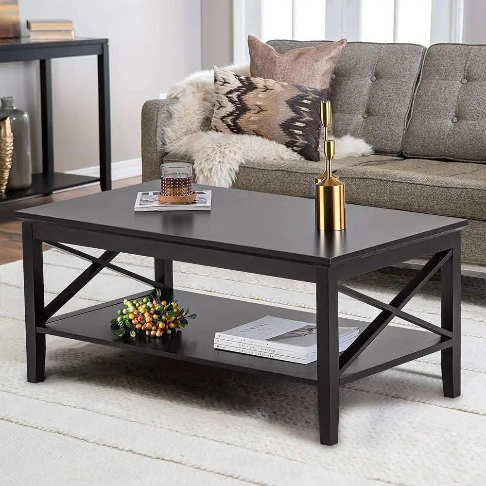 Coffee Table with Thicker Legs, Espresso Wood Coffee Table with Storage for Living Room 40 Inches