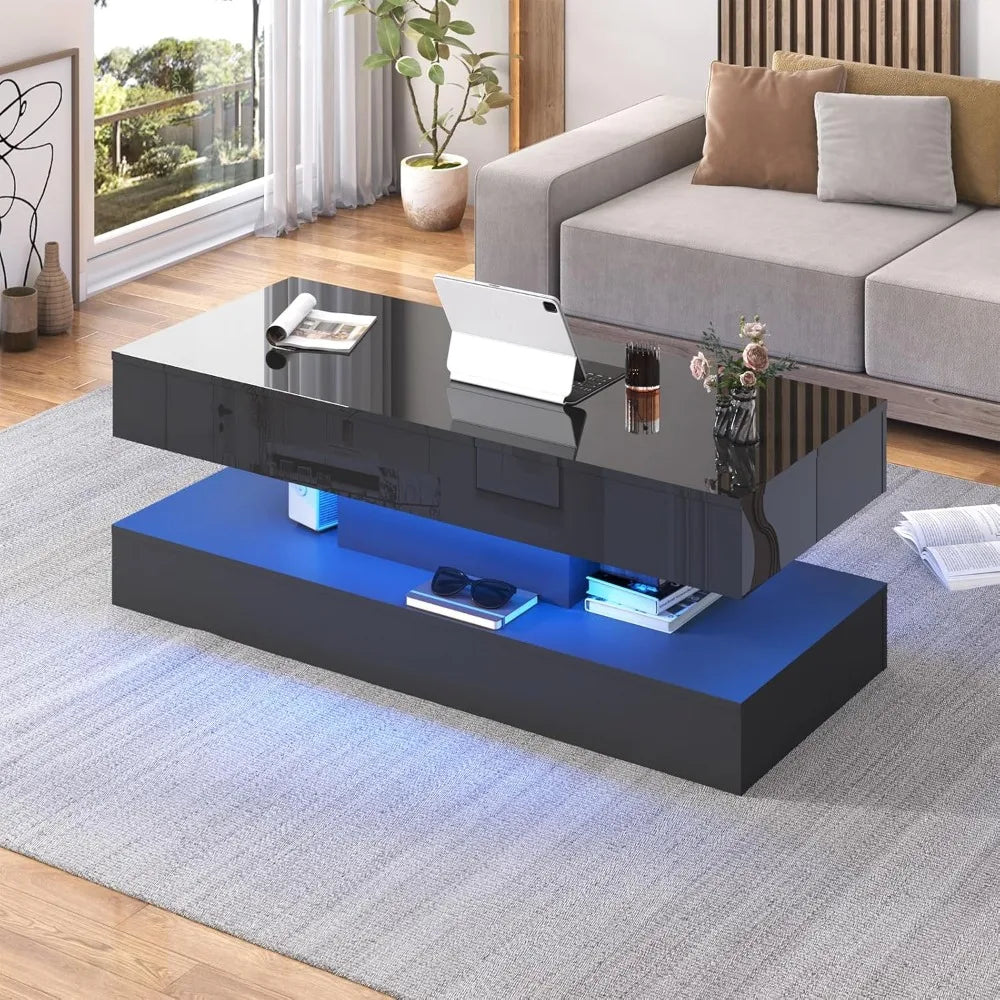 47.3IN High Glossy LED Coffee Table,Modern Coffee Table for Living Room,Living Room Tables,Large Living Room Furniture,A