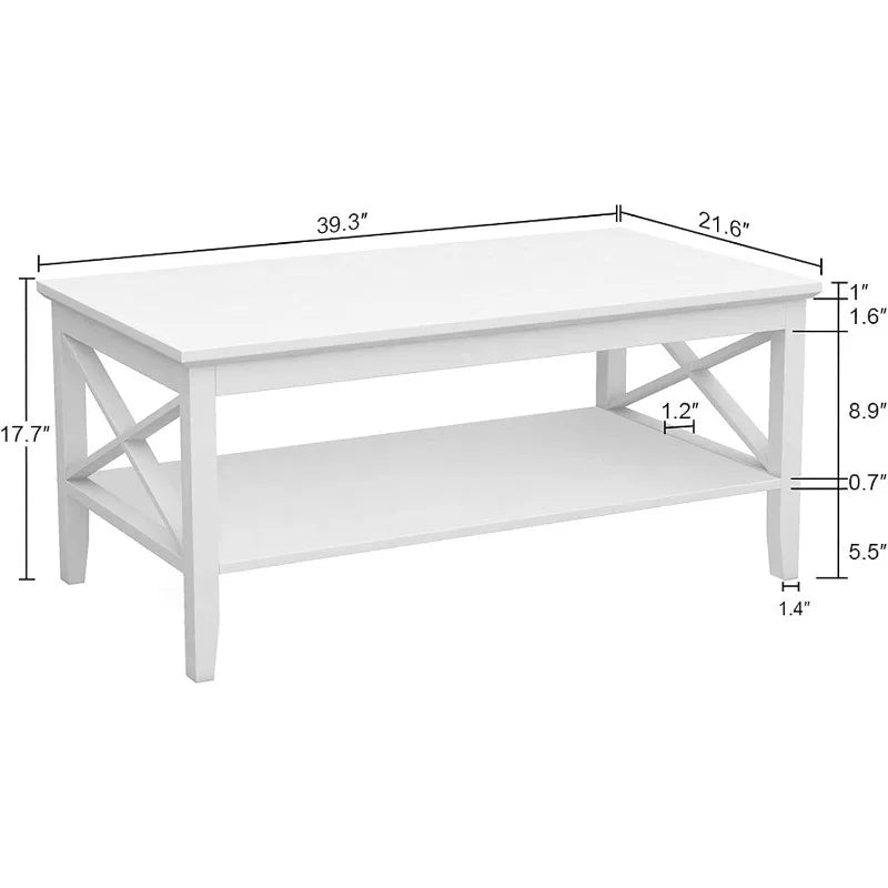 Coffee Table with Thicker Legs, Espresso Wood Coffee Table with Storage for Living Room 40 Inches