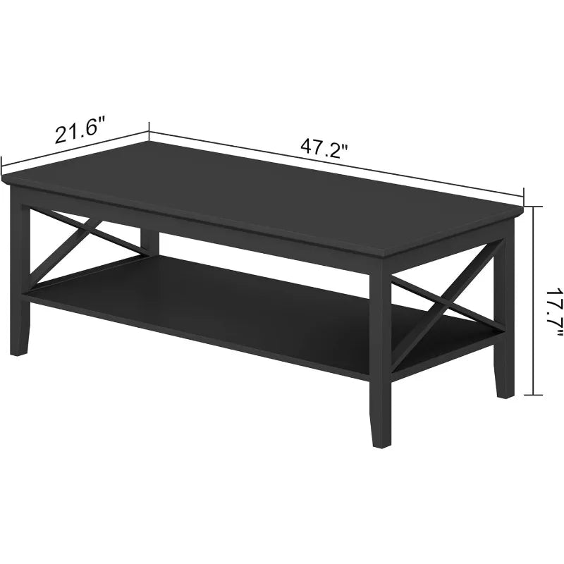 Coffee Table with Thicker Legs, Espresso Wood Coffee Table with Storage for Living Room 40 Inches