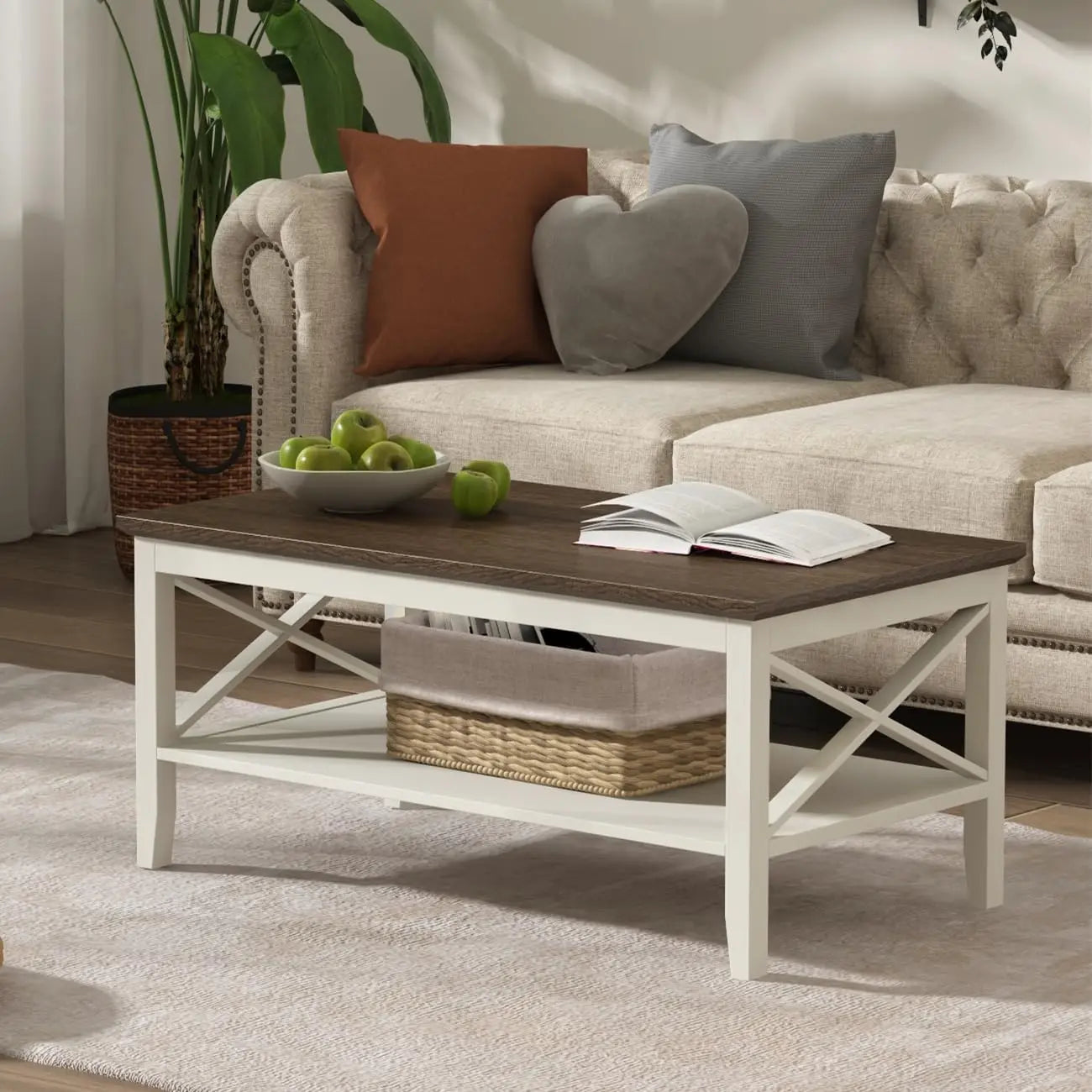 Coffee Table with Thicker Legs, Espresso Wood Coffee Table with Storage for Living Room 40 Inches