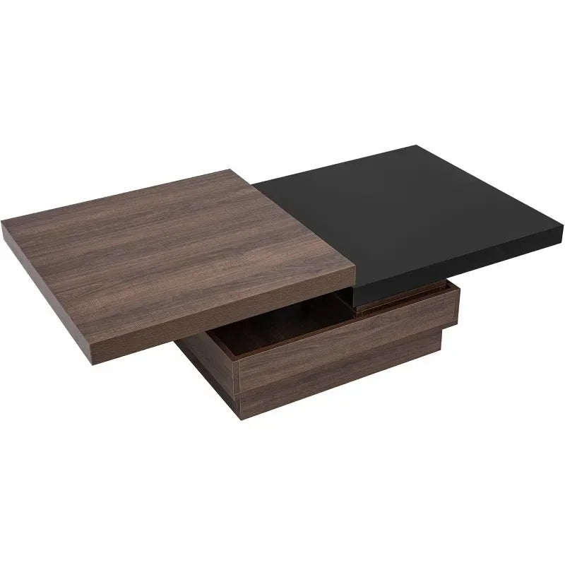 Modern Coffee Table with Hidden Storage, Creative Rotating Top Center Cocktail Table for Living Room Office Furniture