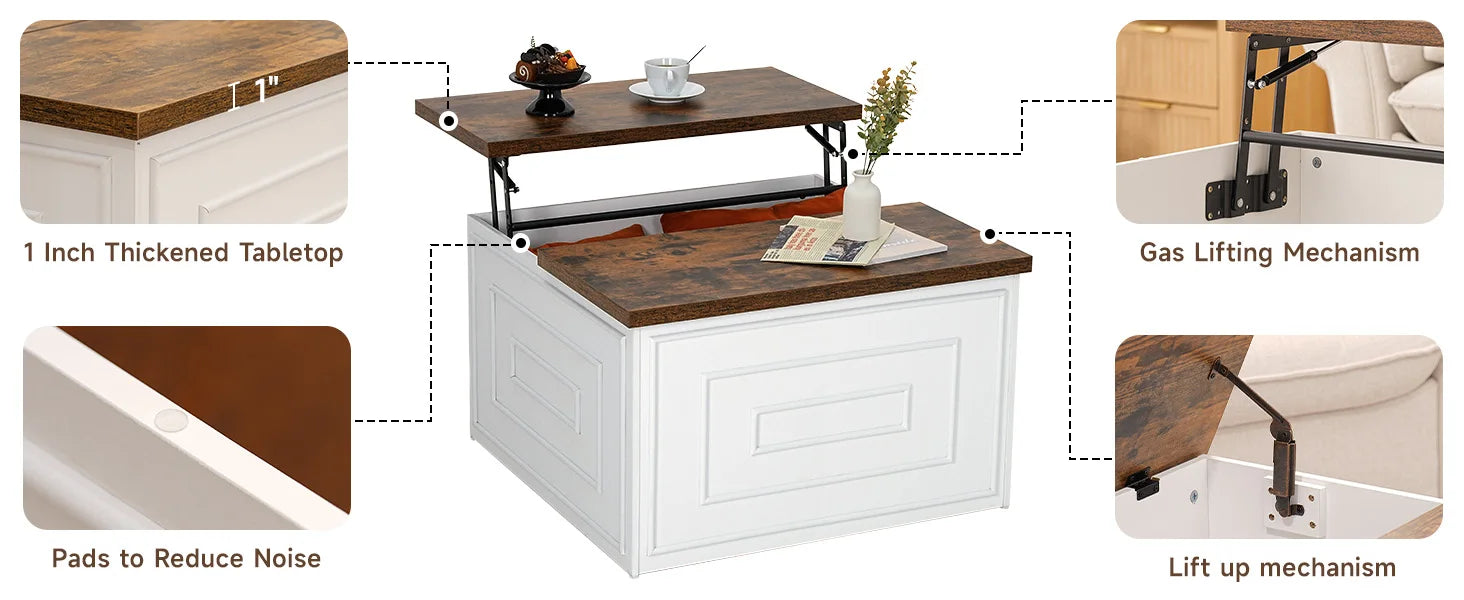 31.5" Lift Top Coffee Table with Storage, Square Coffee Table for Living Room, Multifunctional Wooden Coffee Table