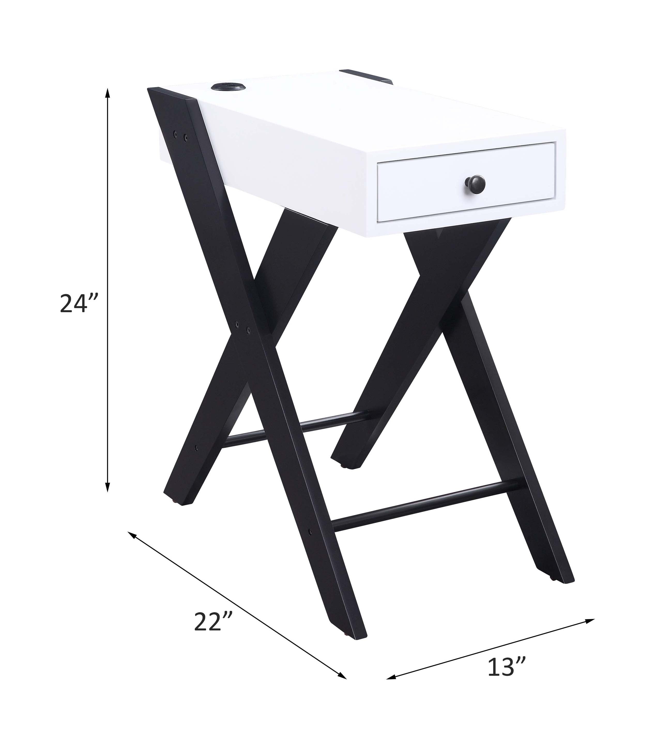 Fierce White and Black Accent Table with Built-in USB Port