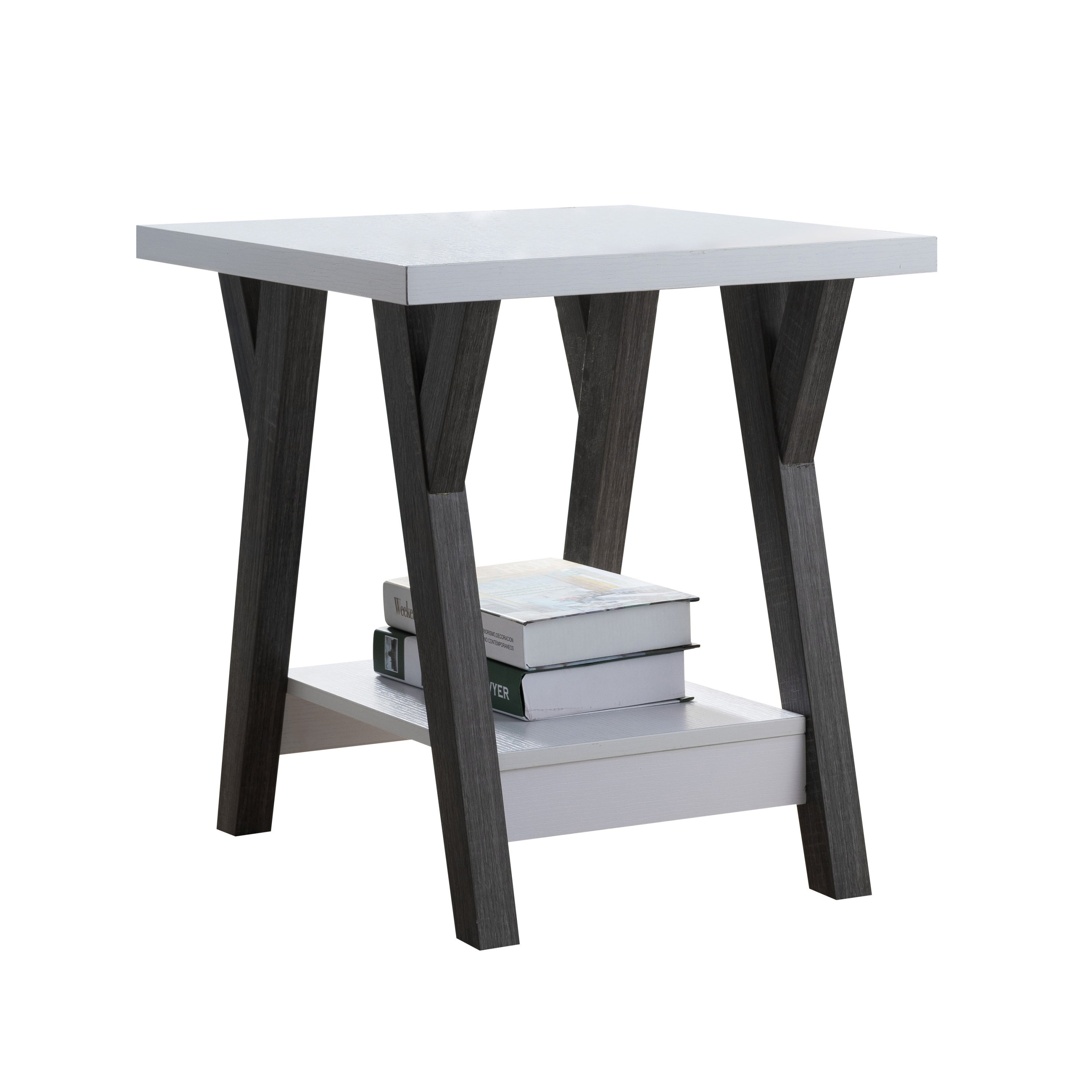 TM HOME End Table White & Distressed Grey