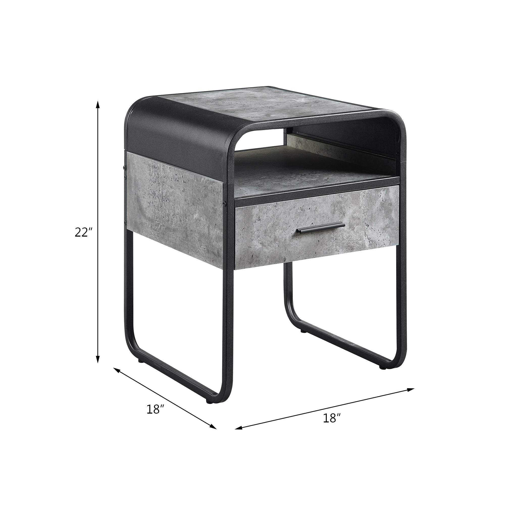 Raziela Concrete Gray & Black Finish End Table with Drawer